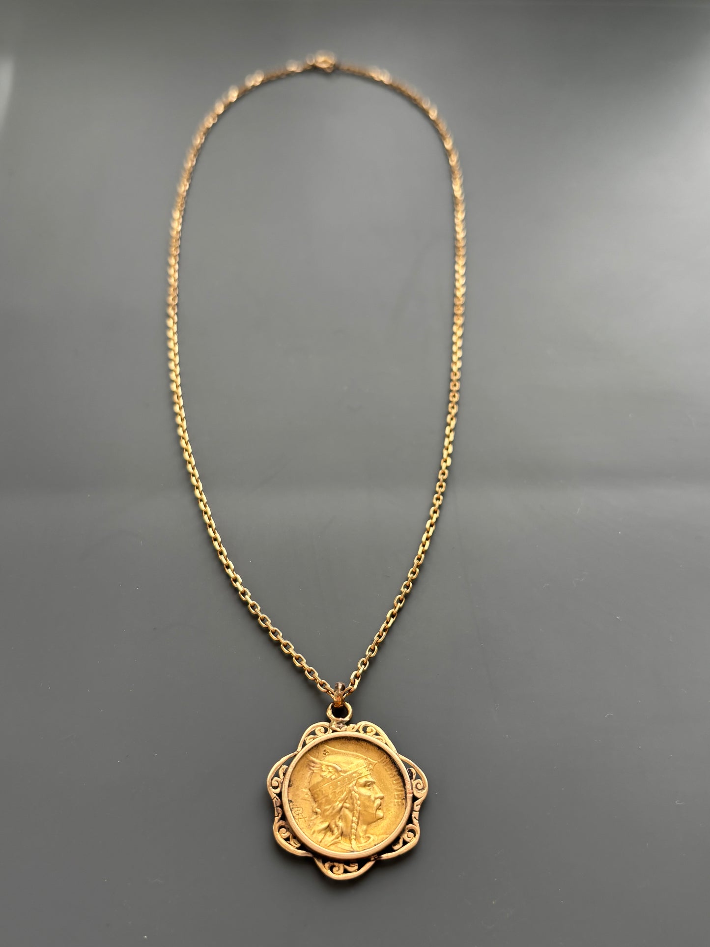 18k Gold French King Meovee Coin Pendant on a Gorgeous 18k Gold Chain