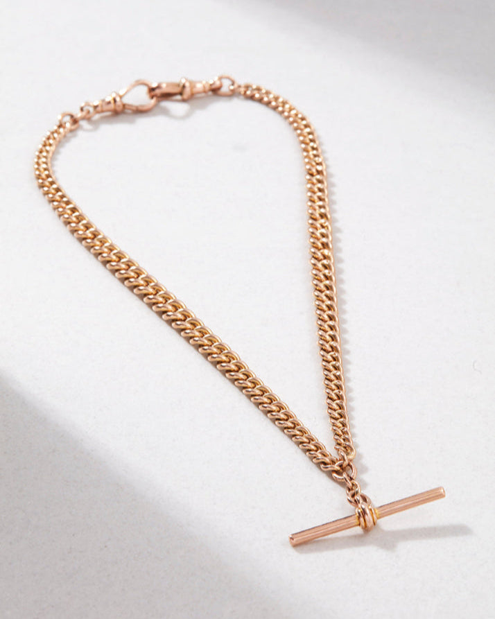Victorian 9k Gold Vintage Curb Watch Chain Necklace with TBar