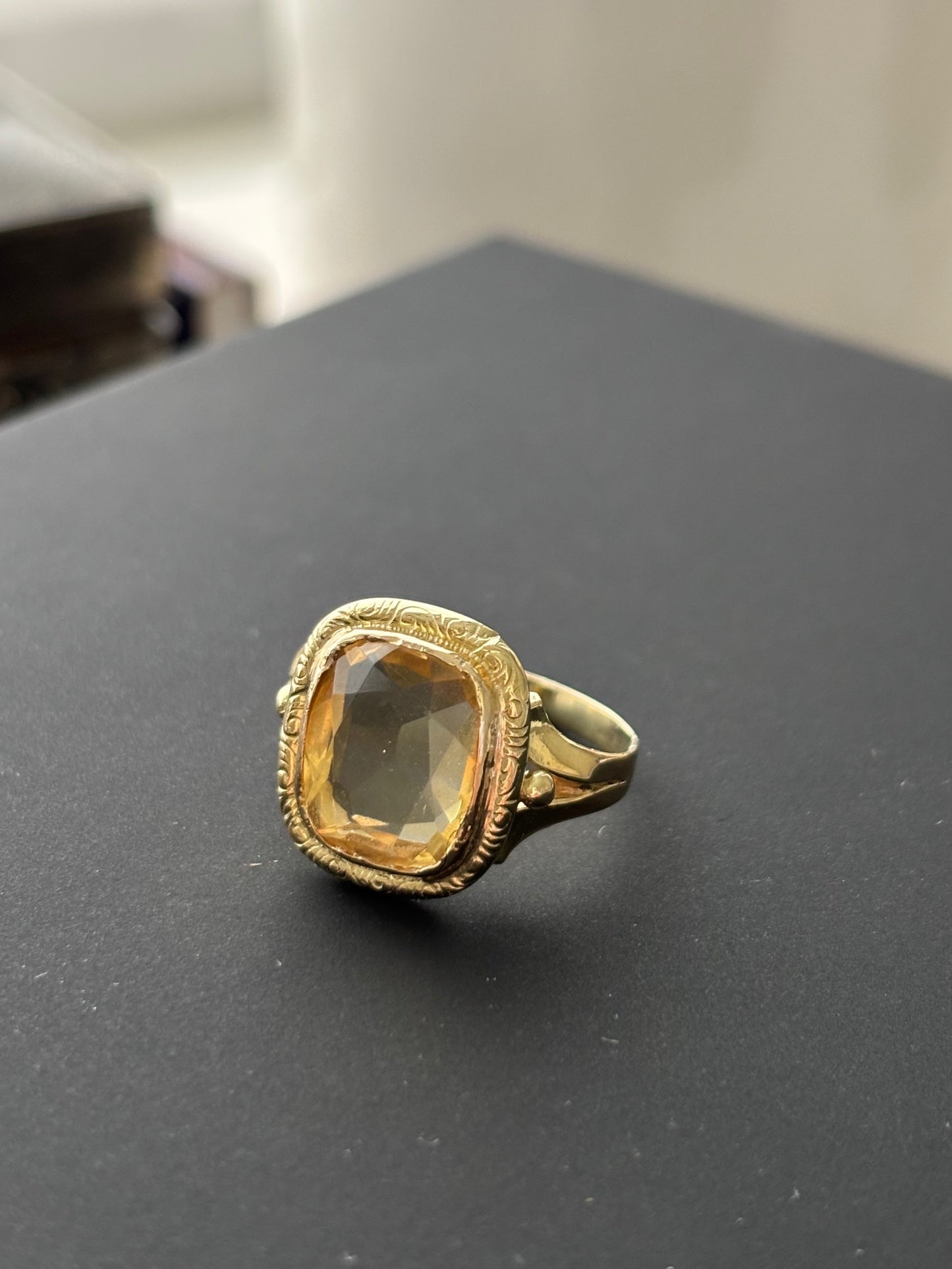 Antique 18k Gold and Citrine Statement Cocktail  Ring