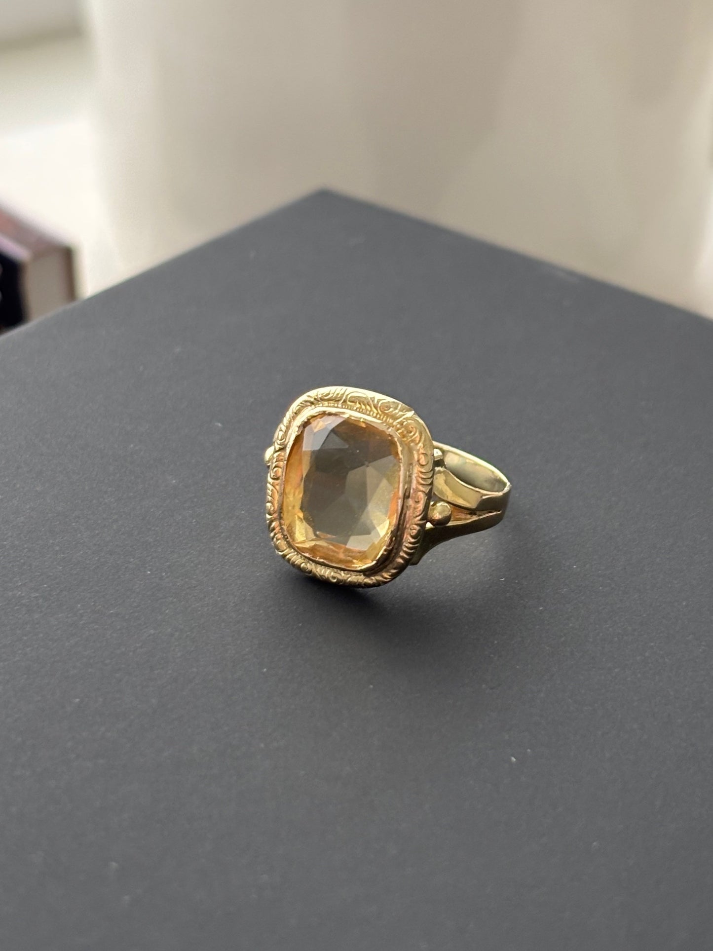 Antique 18k Gold and Citrine Statement Cocktail  Ring