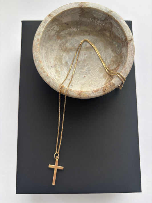 Vintage 9k Gold Cross Pendant on a 9k Gold Herringbone Chain