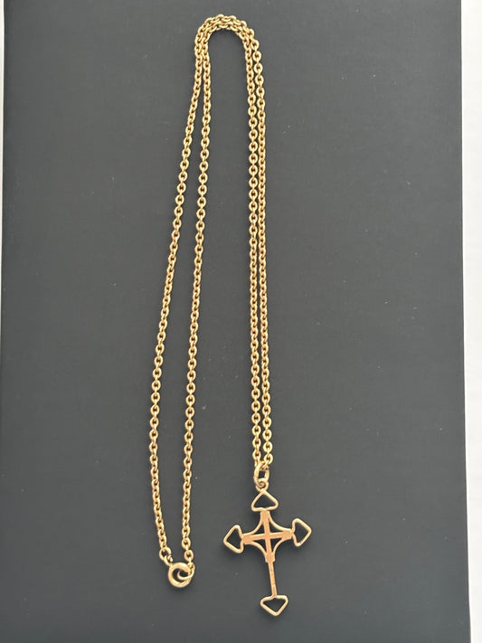 Vintage 9k Gold Ornate Cross Necklace