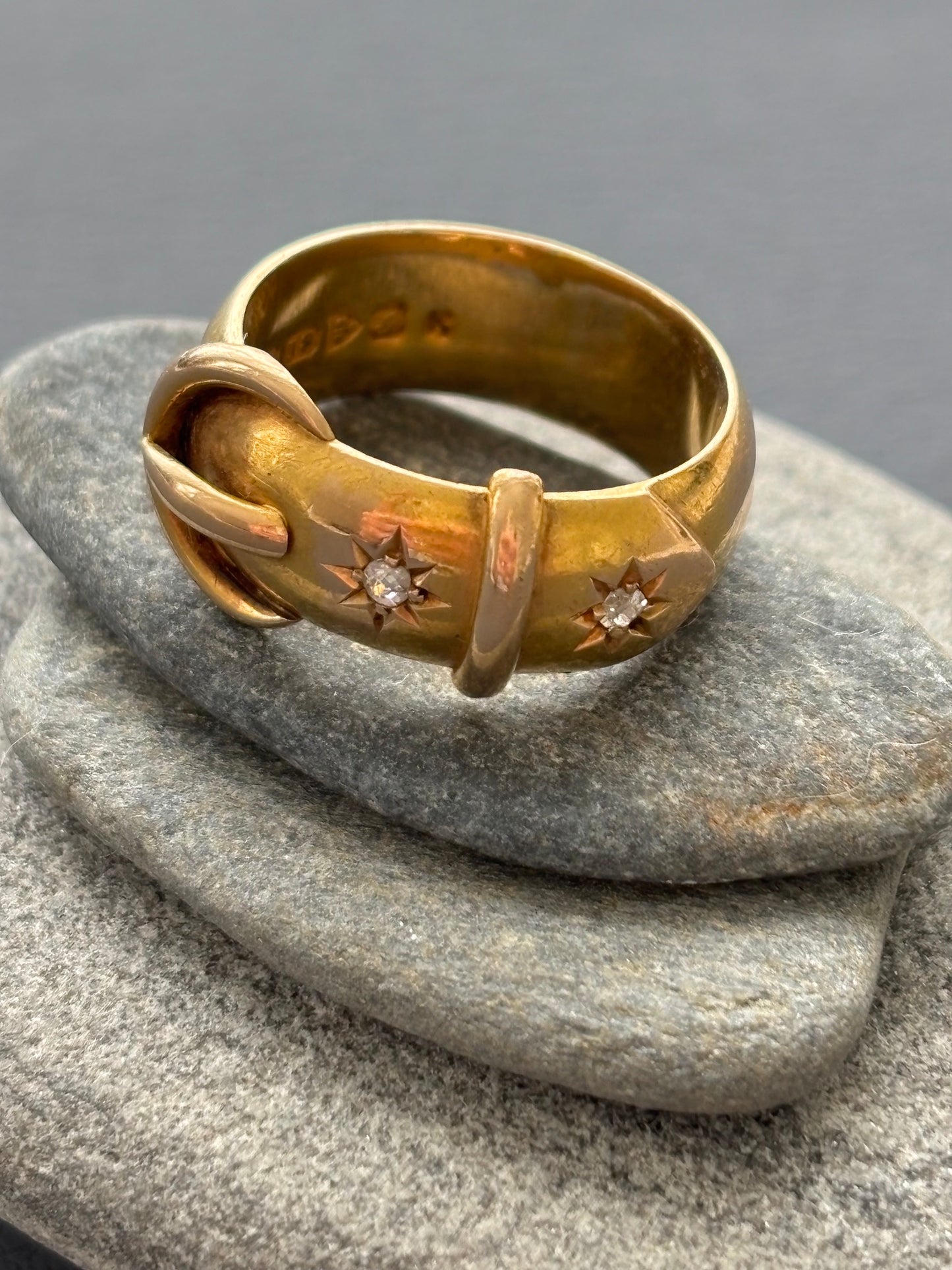 18k Gold Antique Buckle Ring w/ Diamonds
