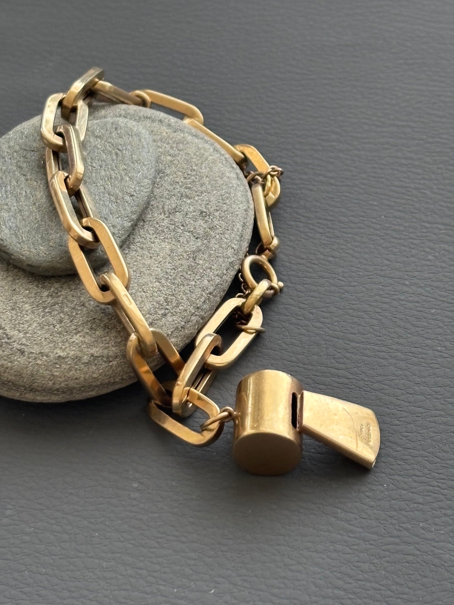 Trombone Link Bracelet in 9k Gold w/ Whistle Charm