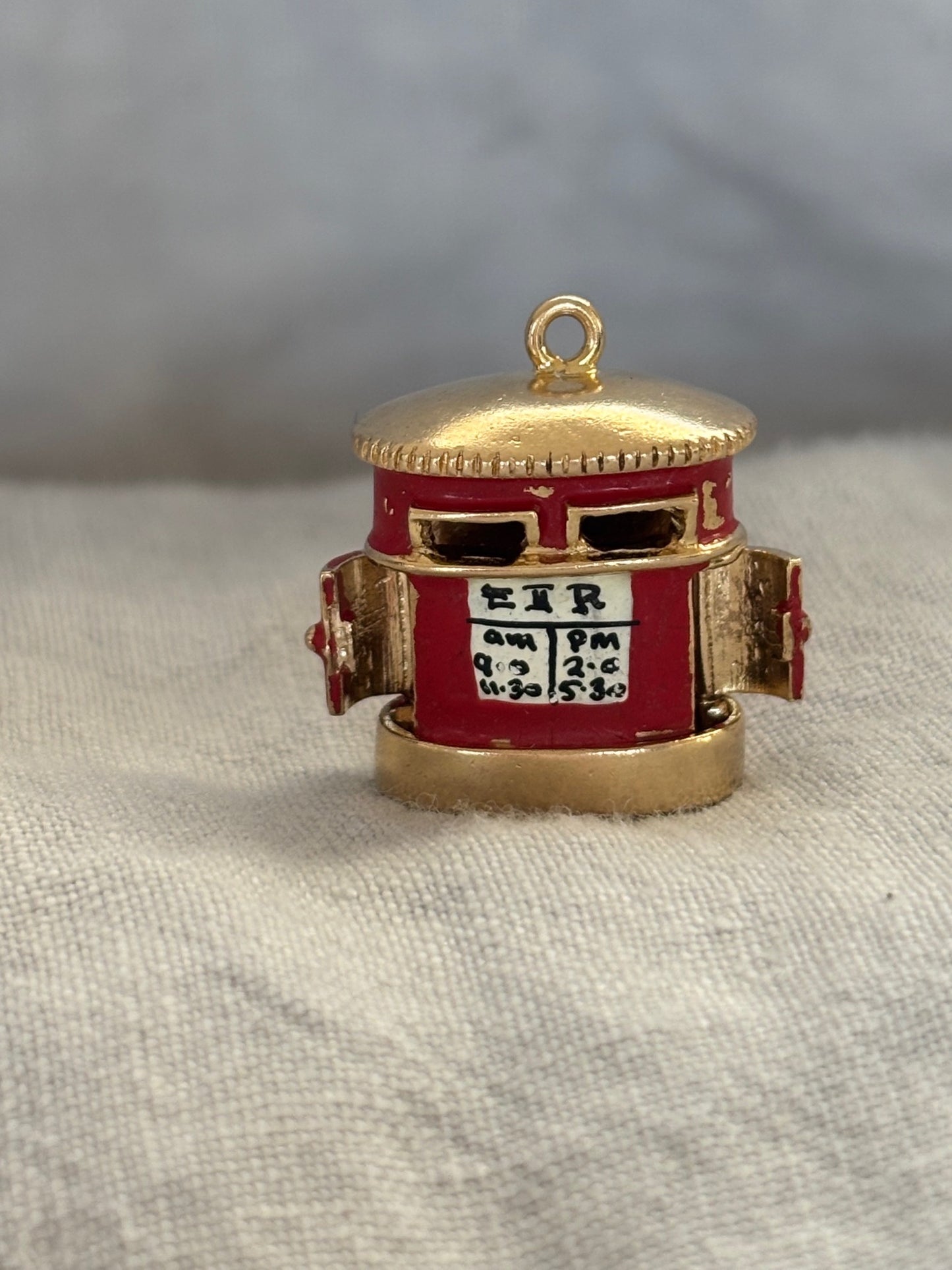 1950's 9k Gold British Post Box Charm w/ Enamel
