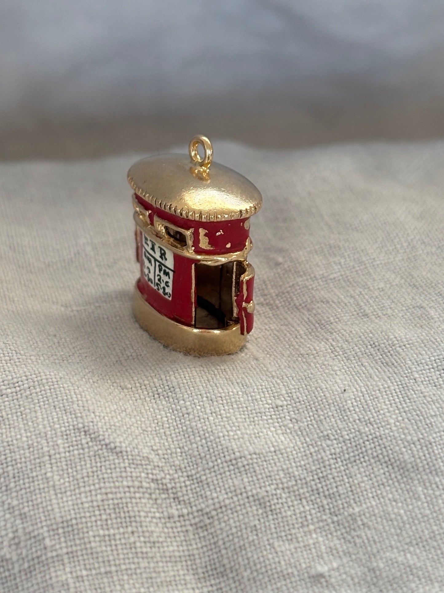 1950's 9k Gold British Post Box Charm w/ Enamel