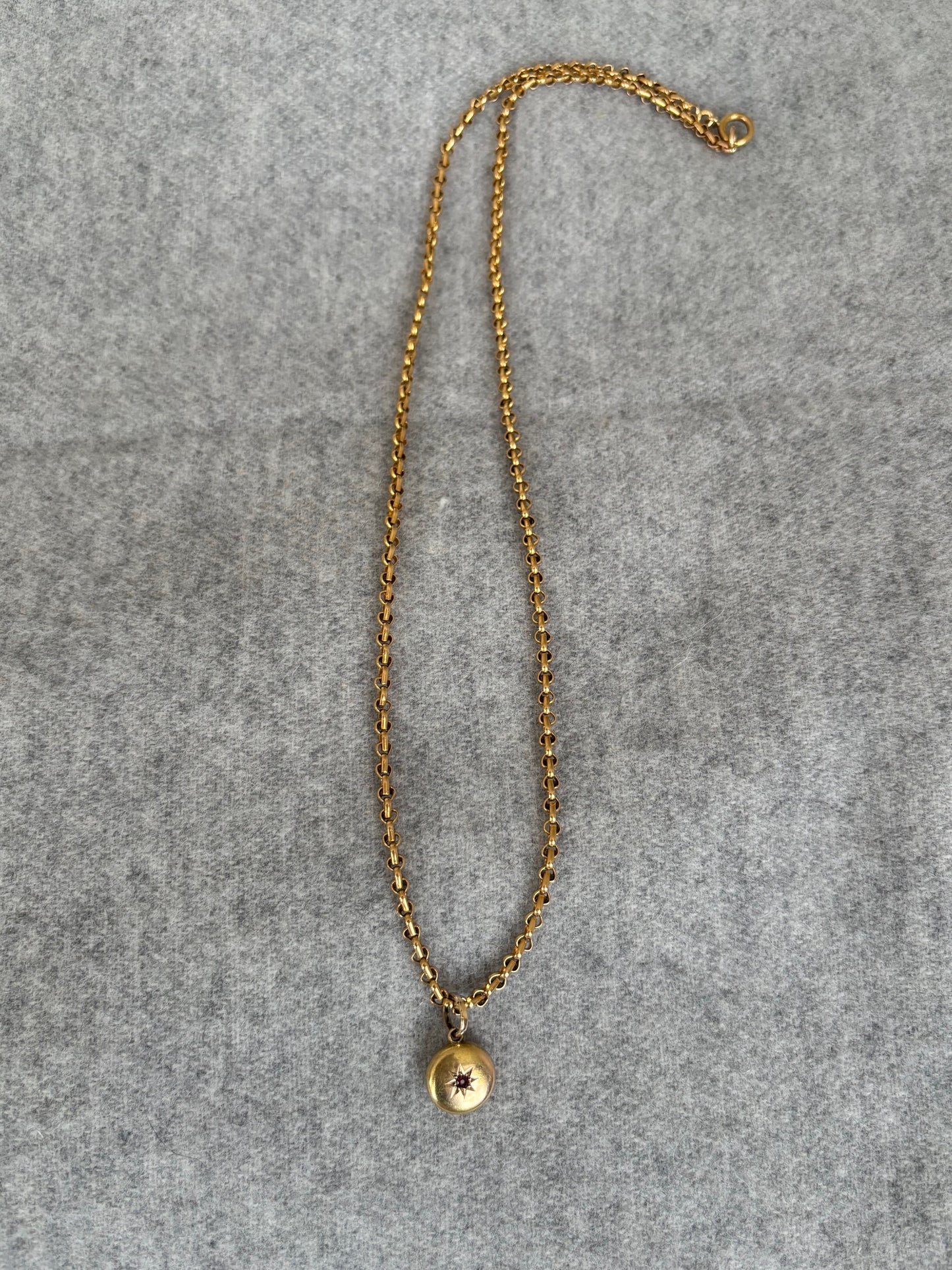 15k Gold Chain with 15k Medallion Charm Set with a Ruby Stone