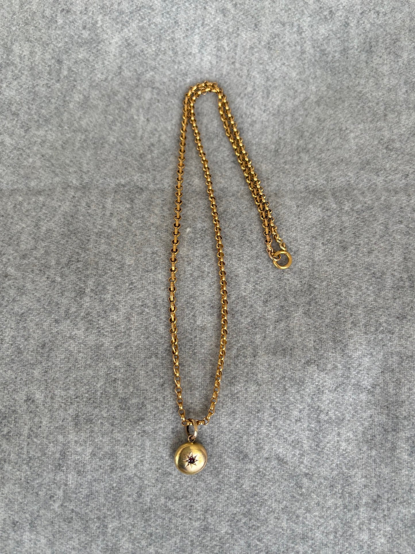 15k Gold Chain with 15k Medallion Charm Set with a Ruby Stone