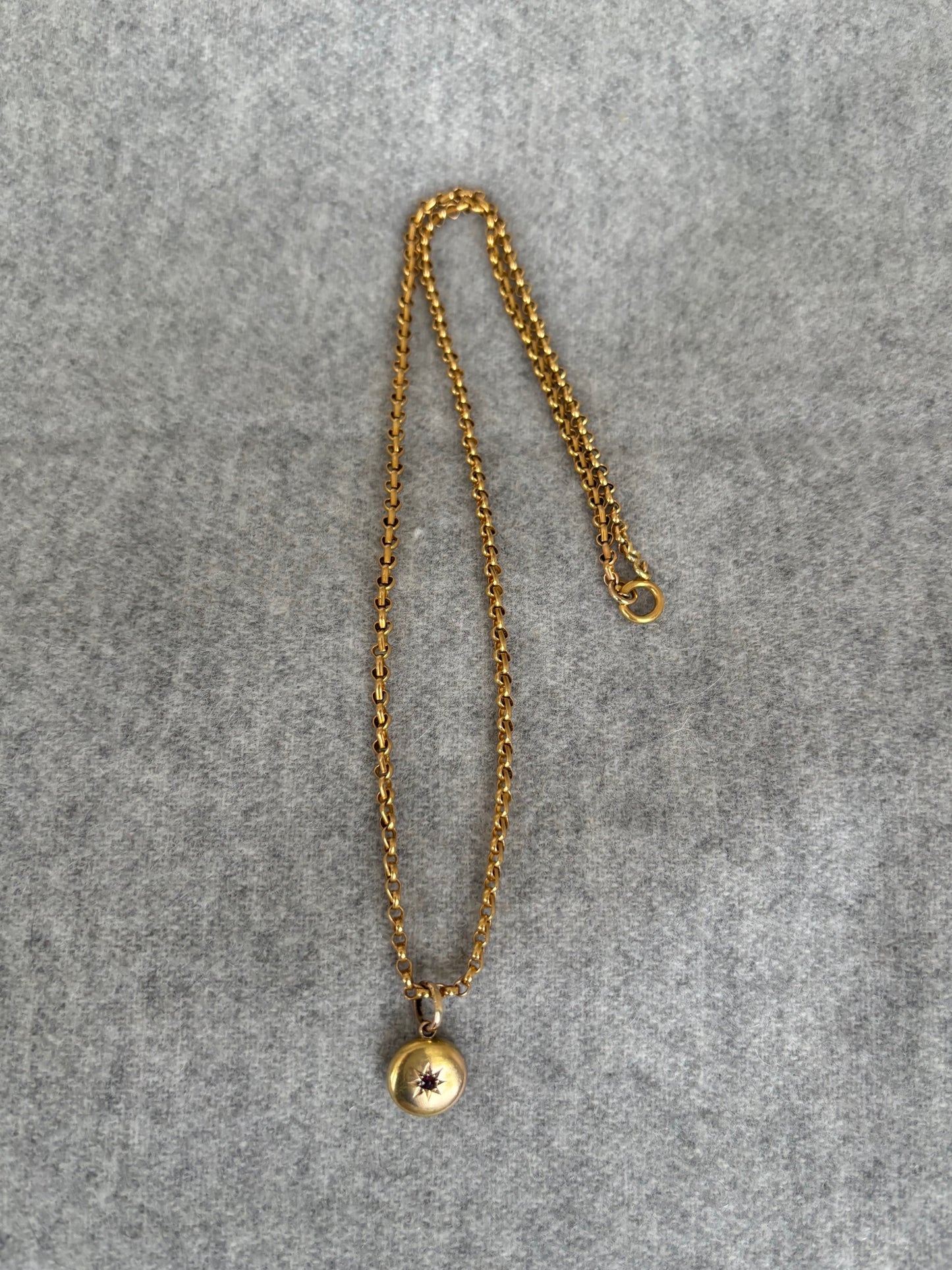 15k Gold Chain with 15k Medallion Charm Set with a Ruby Stone