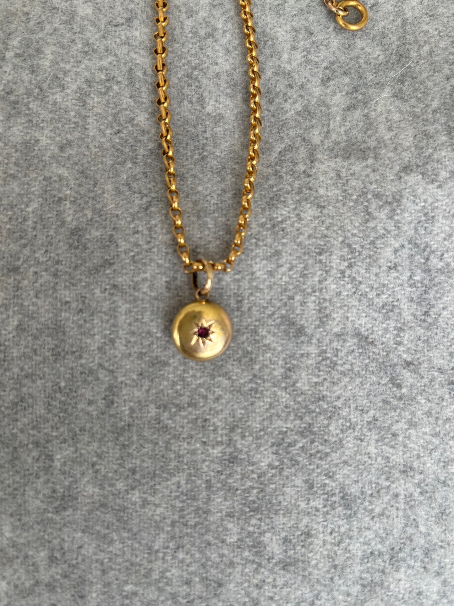 15k Gold Chain with 15k Medallion Charm Set with a Ruby Stone