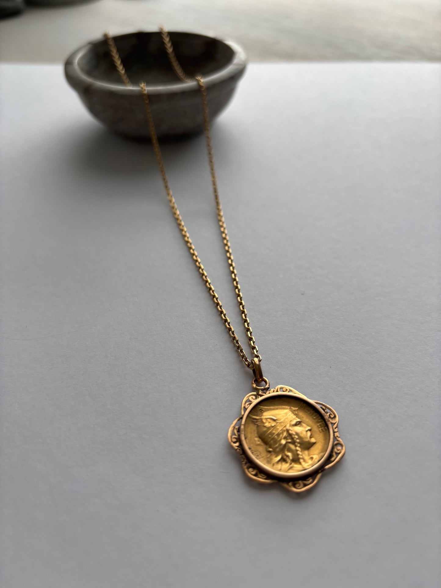 18k Gold Viking Coin Pendant on a Gorgeous 18k Gold Chain