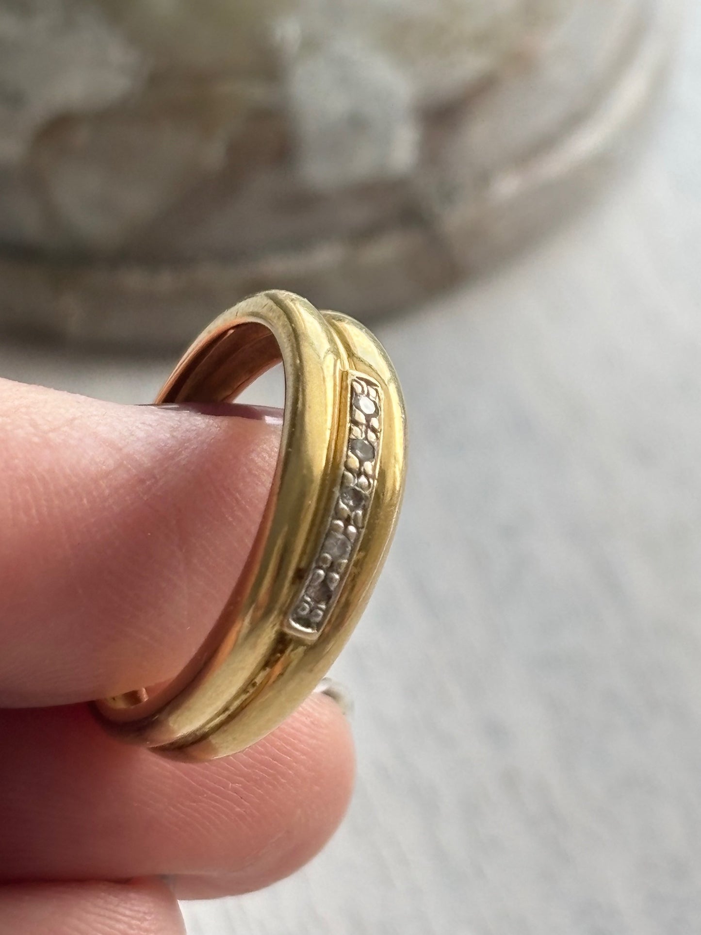 Vintage French 18k Gold Wide Band Ring with Old Cut Diamonds