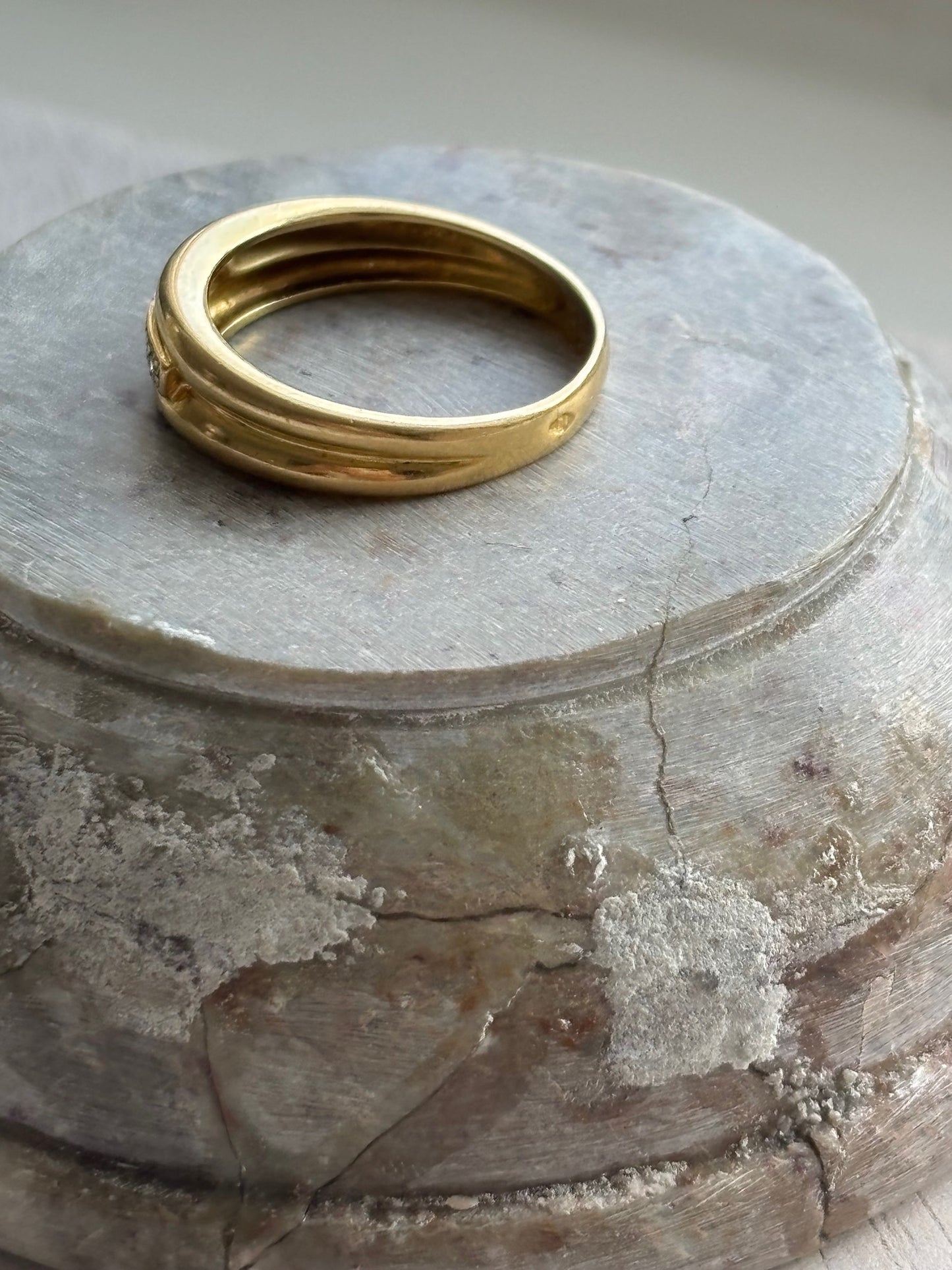 Vintage French 18k Gold Wide Band Ring with Old Cut Diamonds
