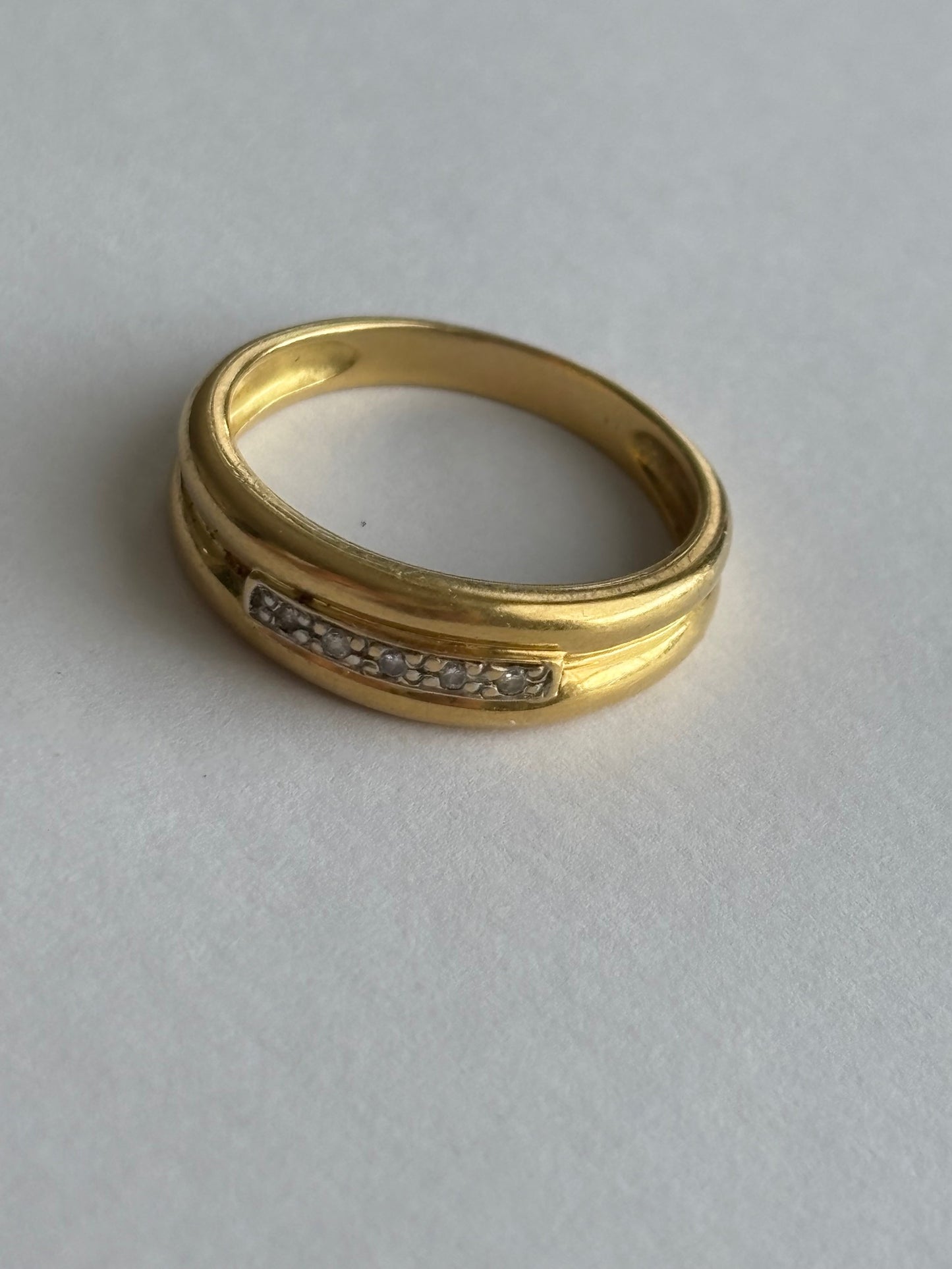 Vintage French 18k Gold Wide Band Ring with Old Cut Diamonds