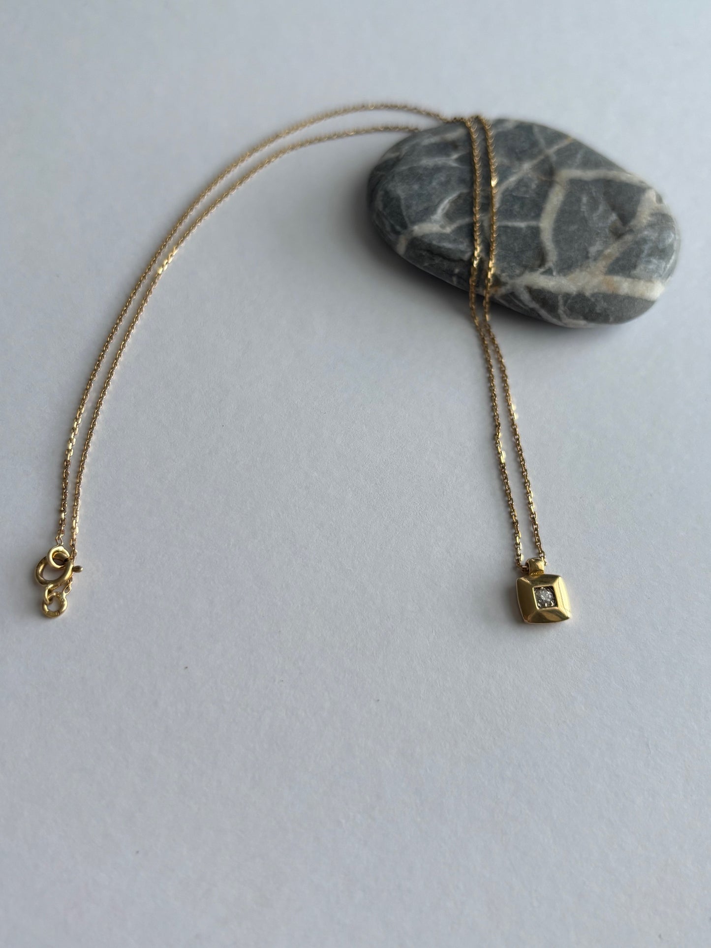 Vintage 18k Gold Chain with Square Diamond Pendant
