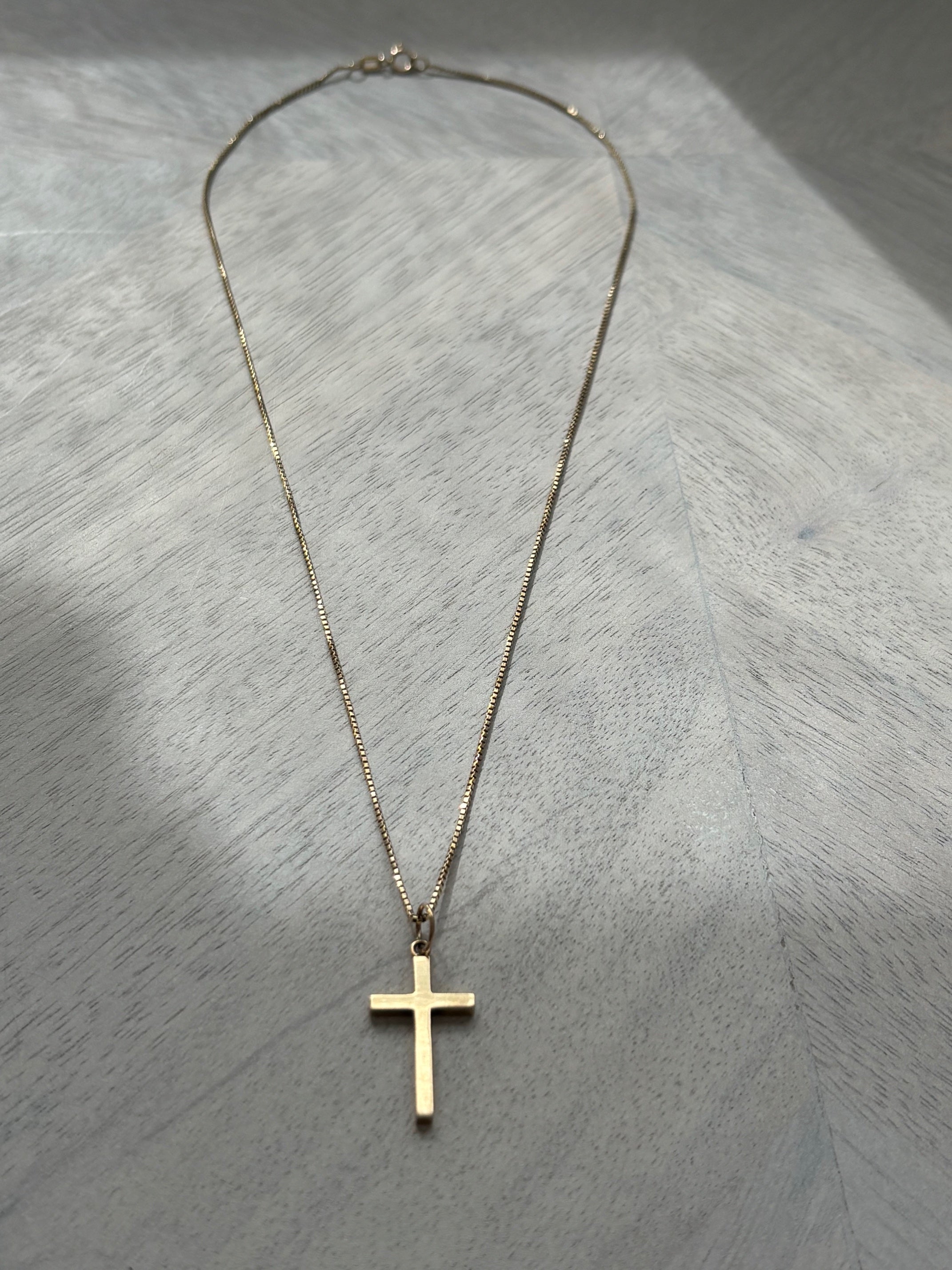 Vintage 9k Gold Cross Pendant on a 9k Gold Herringbone Chain