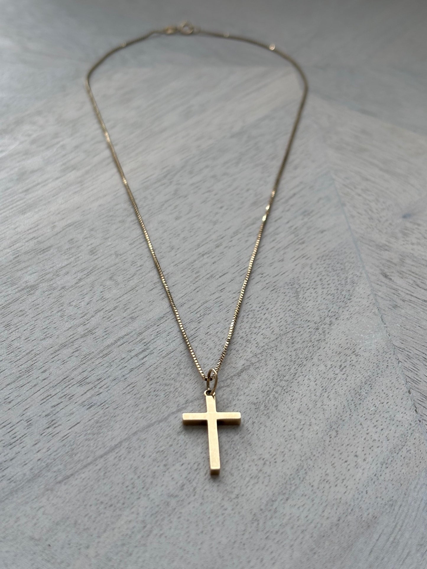 Vintage 9k Gold Cross Pendant on a 9k Gold Herringbone Chain