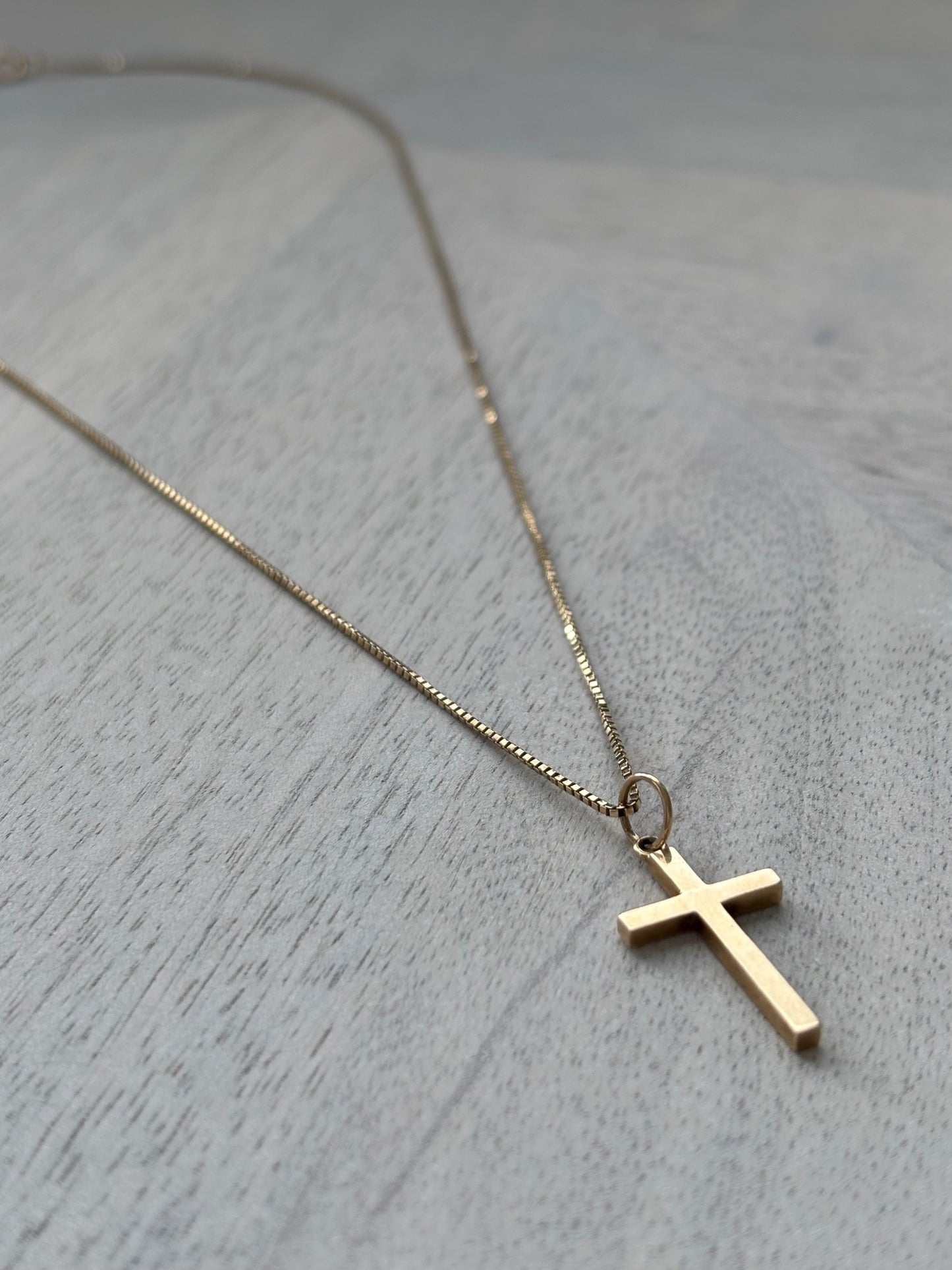 Vintage 9k Gold Cross Pendant on a 9k Gold Herringbone Chain