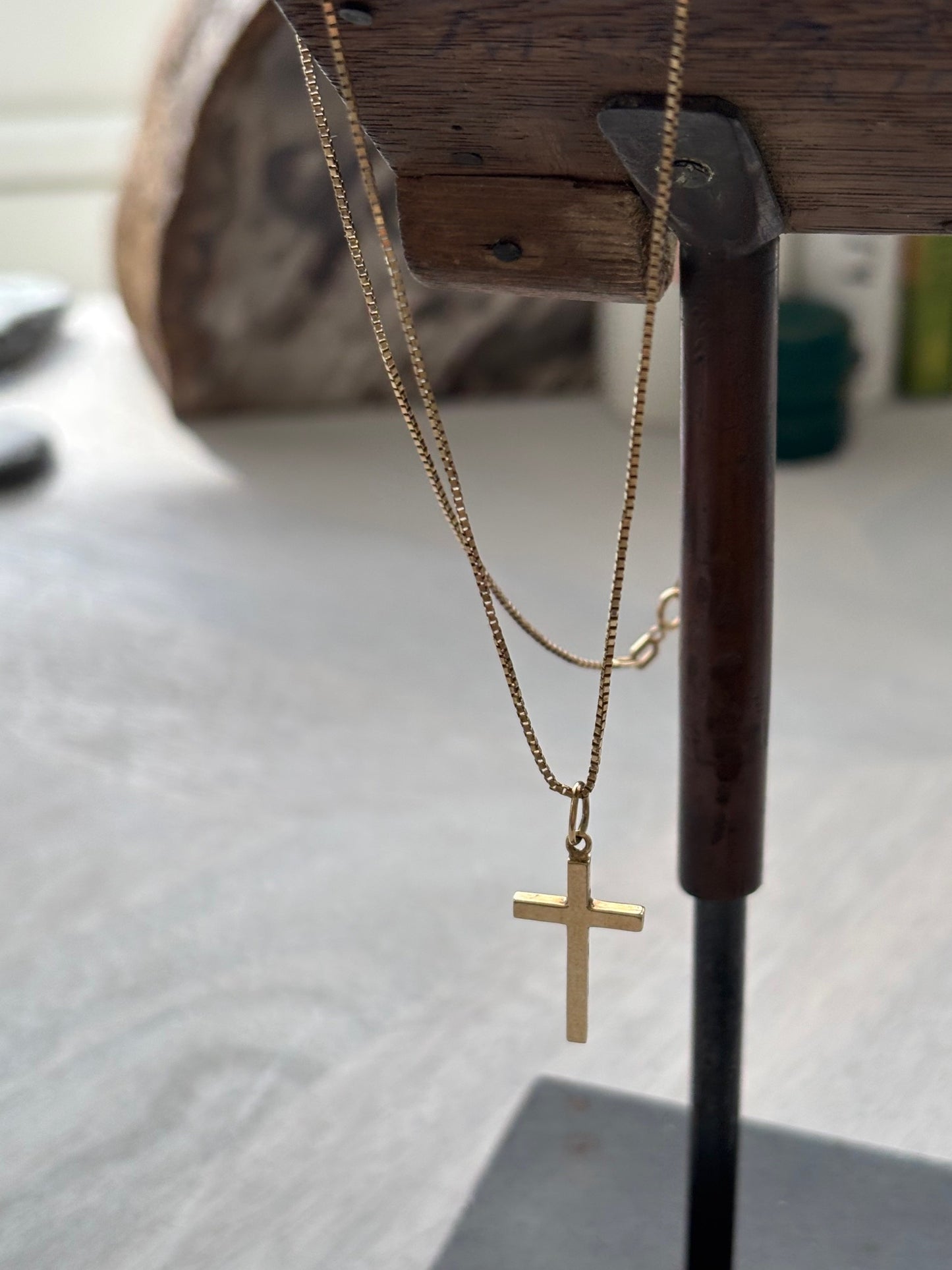 Vintage 9k Gold Cross Pendant on a 9k Gold Herringbone Chain