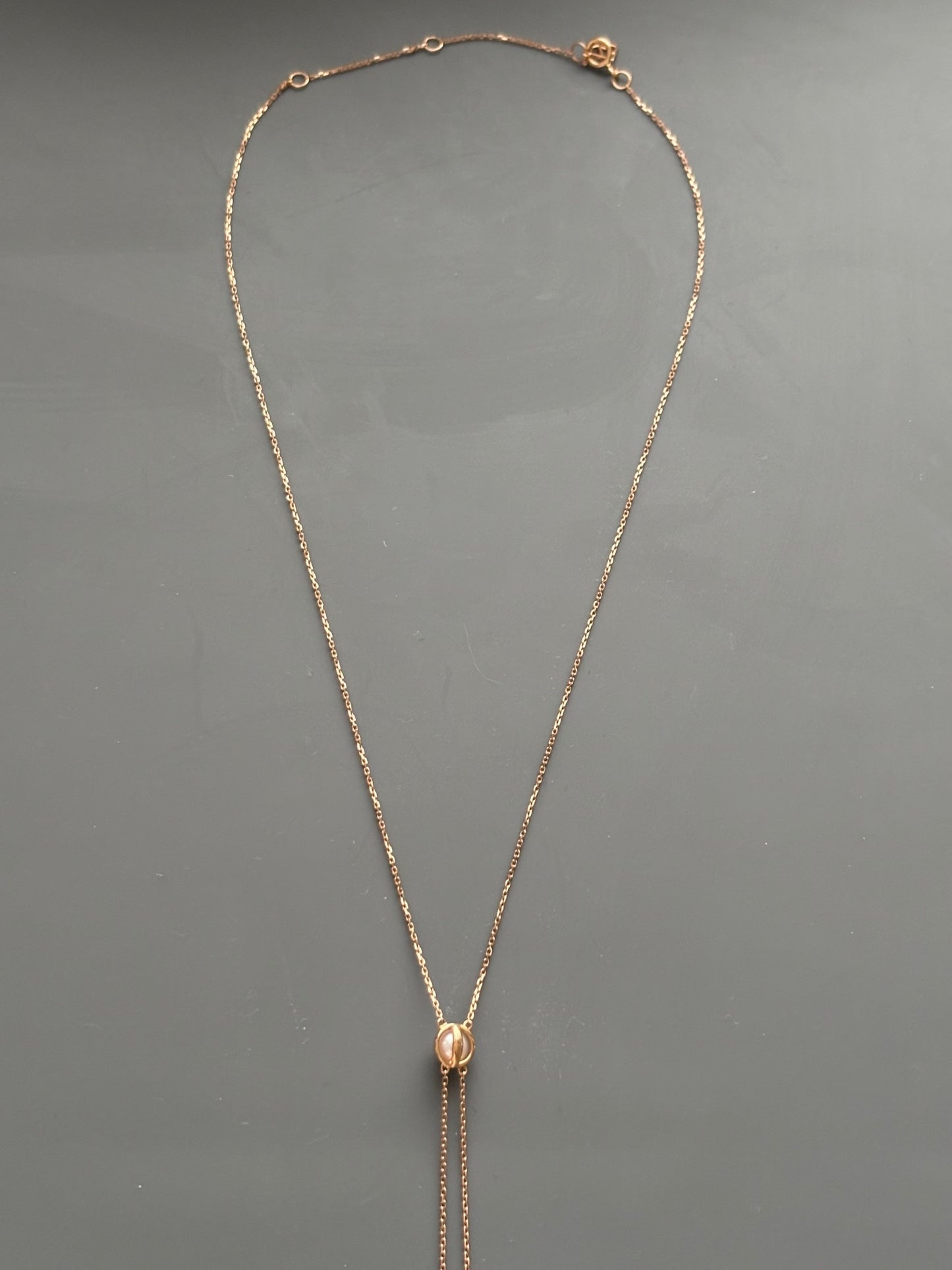 18k Rose Gold Lariat Drop Earring w/ Pearls