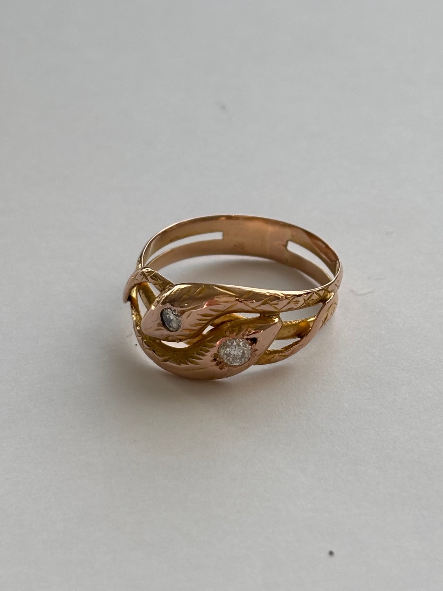 18k Snake Ring- French with Diamond Eyes