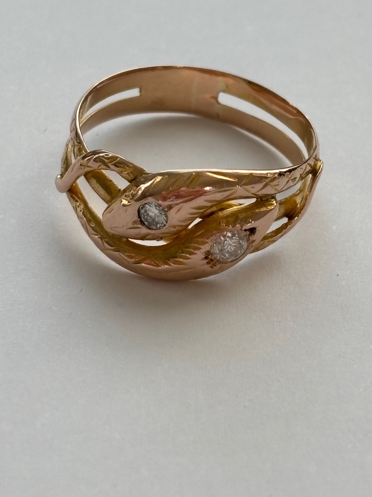 18k Snake Ring- French with Diamond Eyes