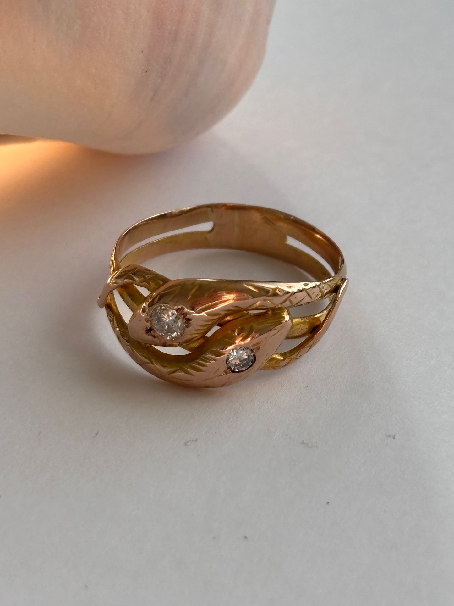 18k Snake Ring- French with Diamond Eyes