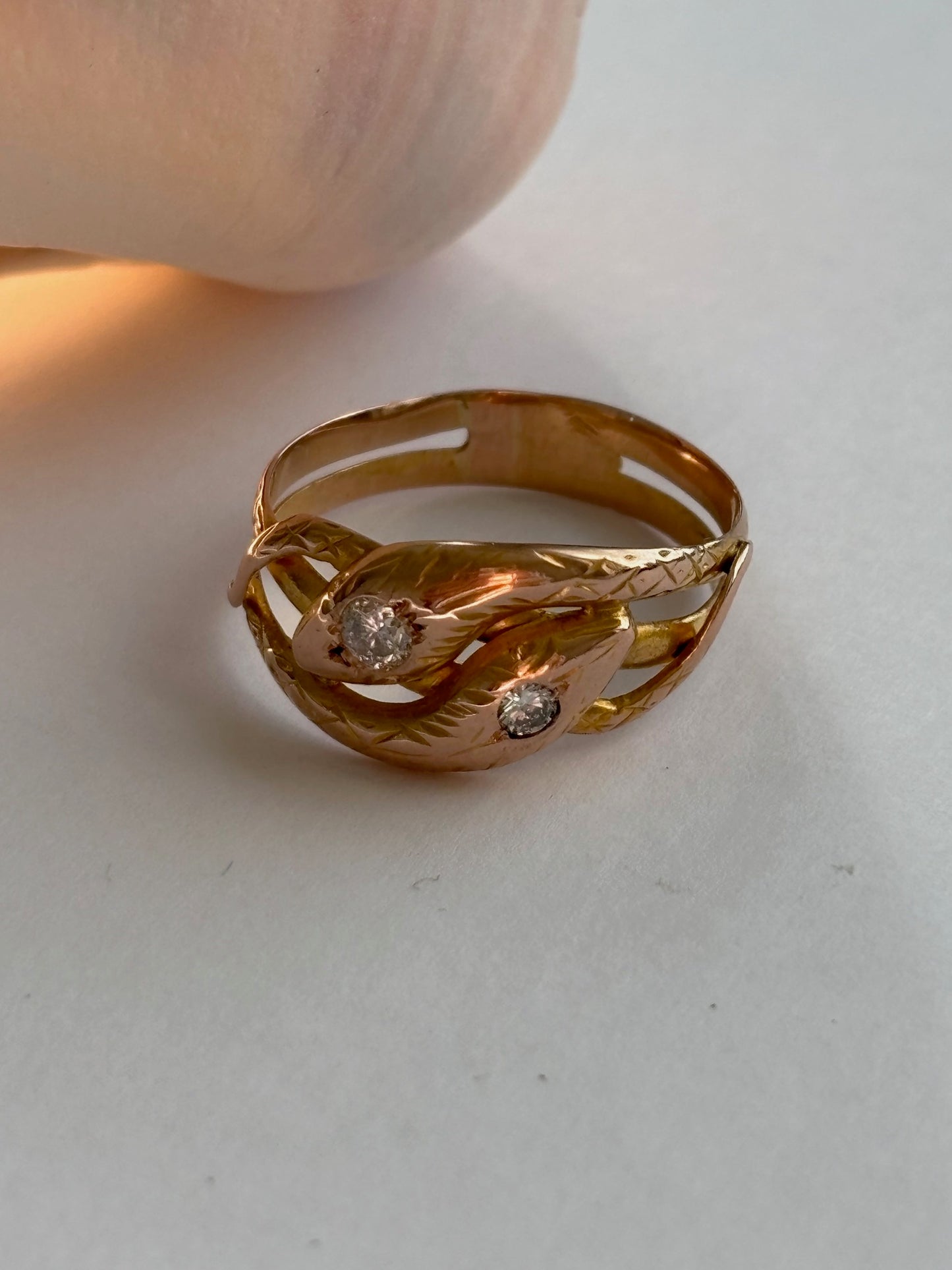 18k Snake Ring- French with Diamond Eyes