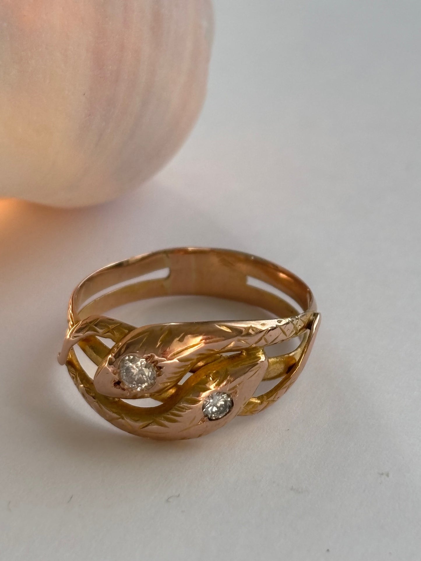 18k Snake Ring- French with Diamond Eyes