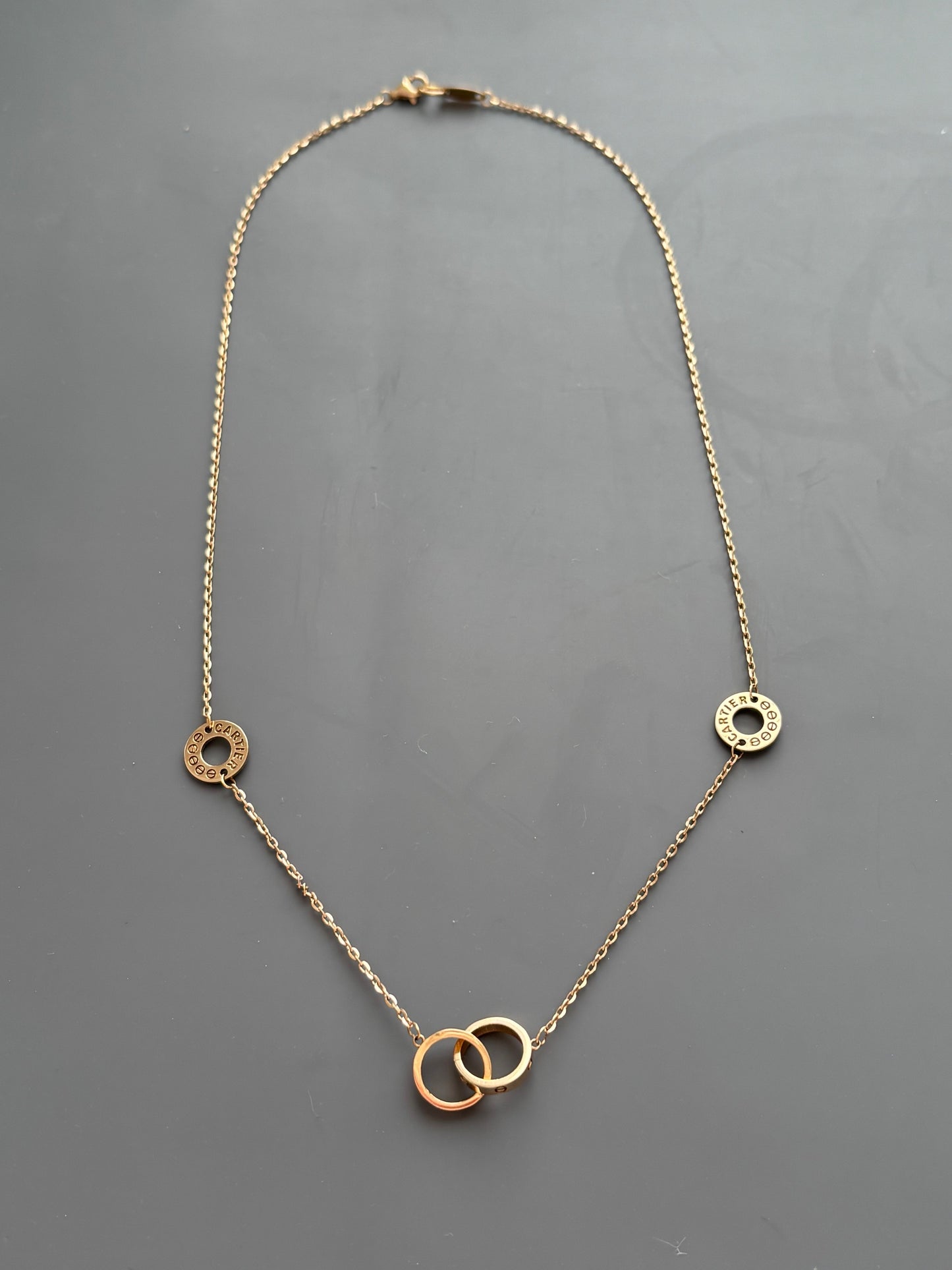18k Interlocking Rings / Eternal Love Chain Necklace