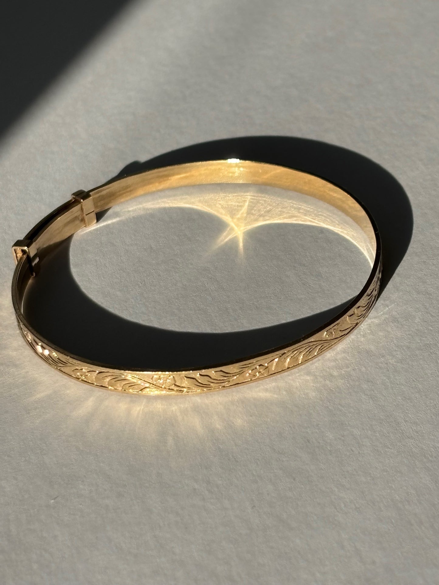Vintage 9k Gold Engraved Bangle / Bracelet