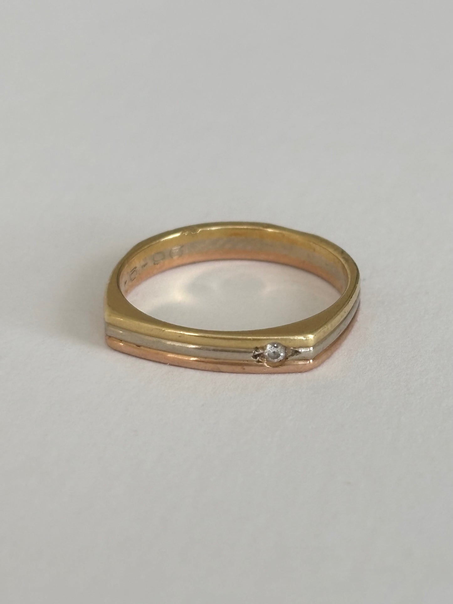 French 18k Tri Colour Square Band Diamond Ring