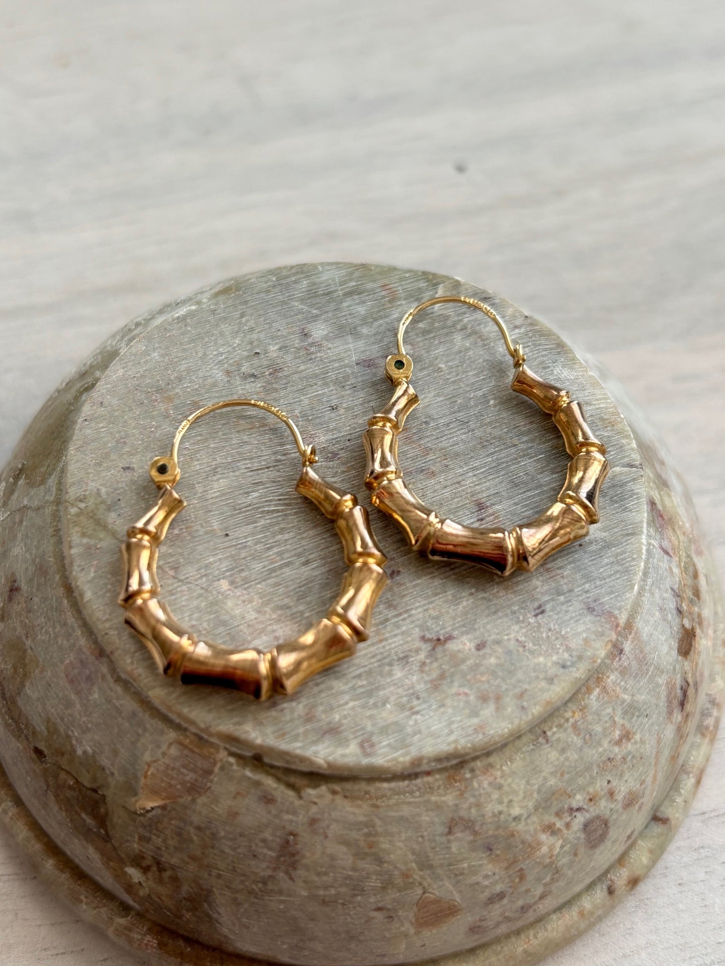 Vintage 9k Gold Bamboo Style Hoop Earrings