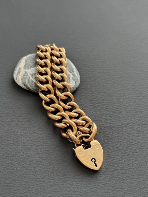 Antique 1880 9k Gold Bracelet w/ Heart Lock