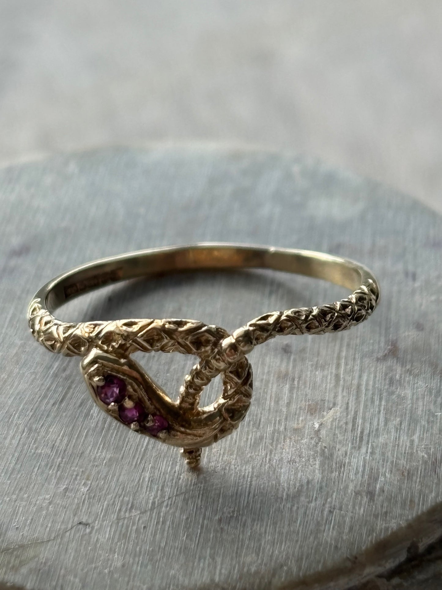 Vintage 9k Gold Snake Ring with Ruby Detail