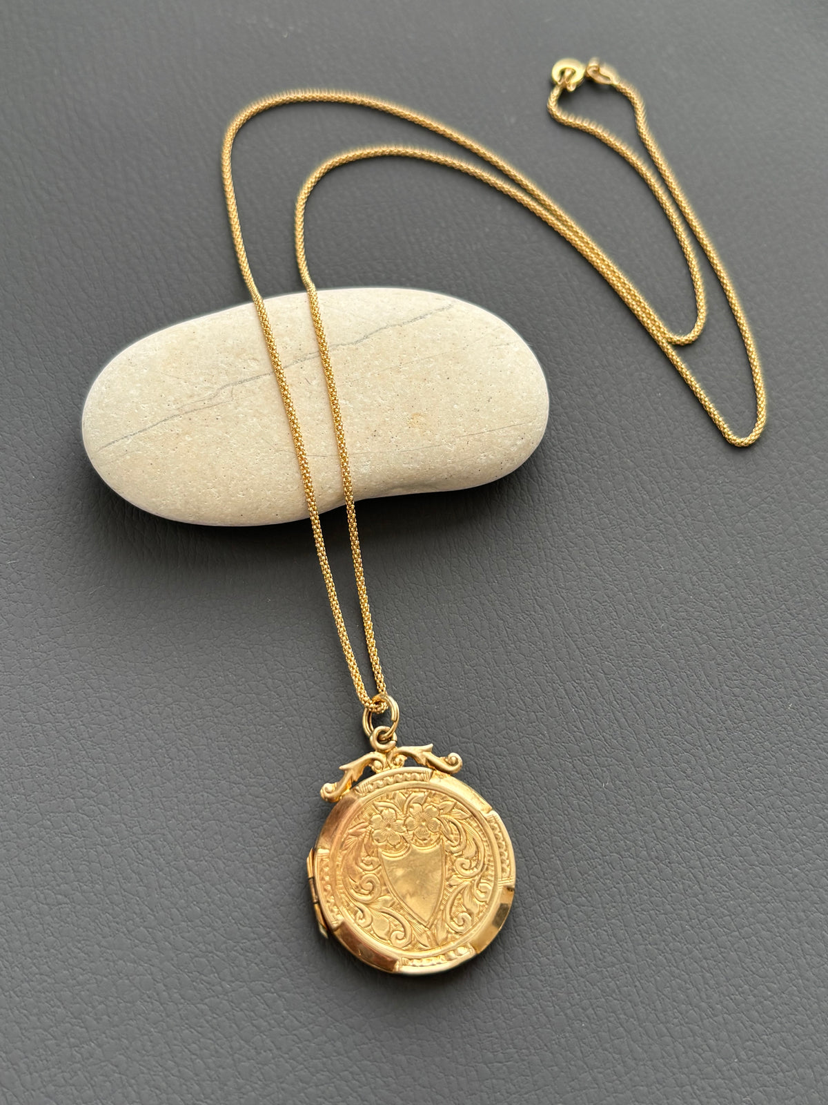 Vintage 9k Gold Shield Pendant on 18k Gold Chain