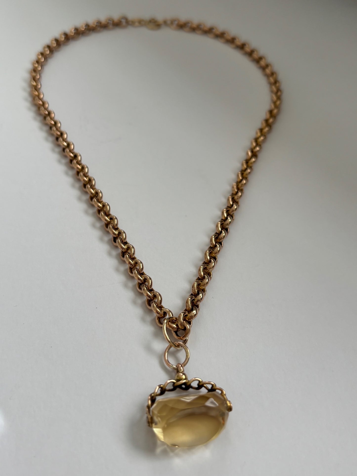 Vintage 9k Gold Chain and Citrine Spinner