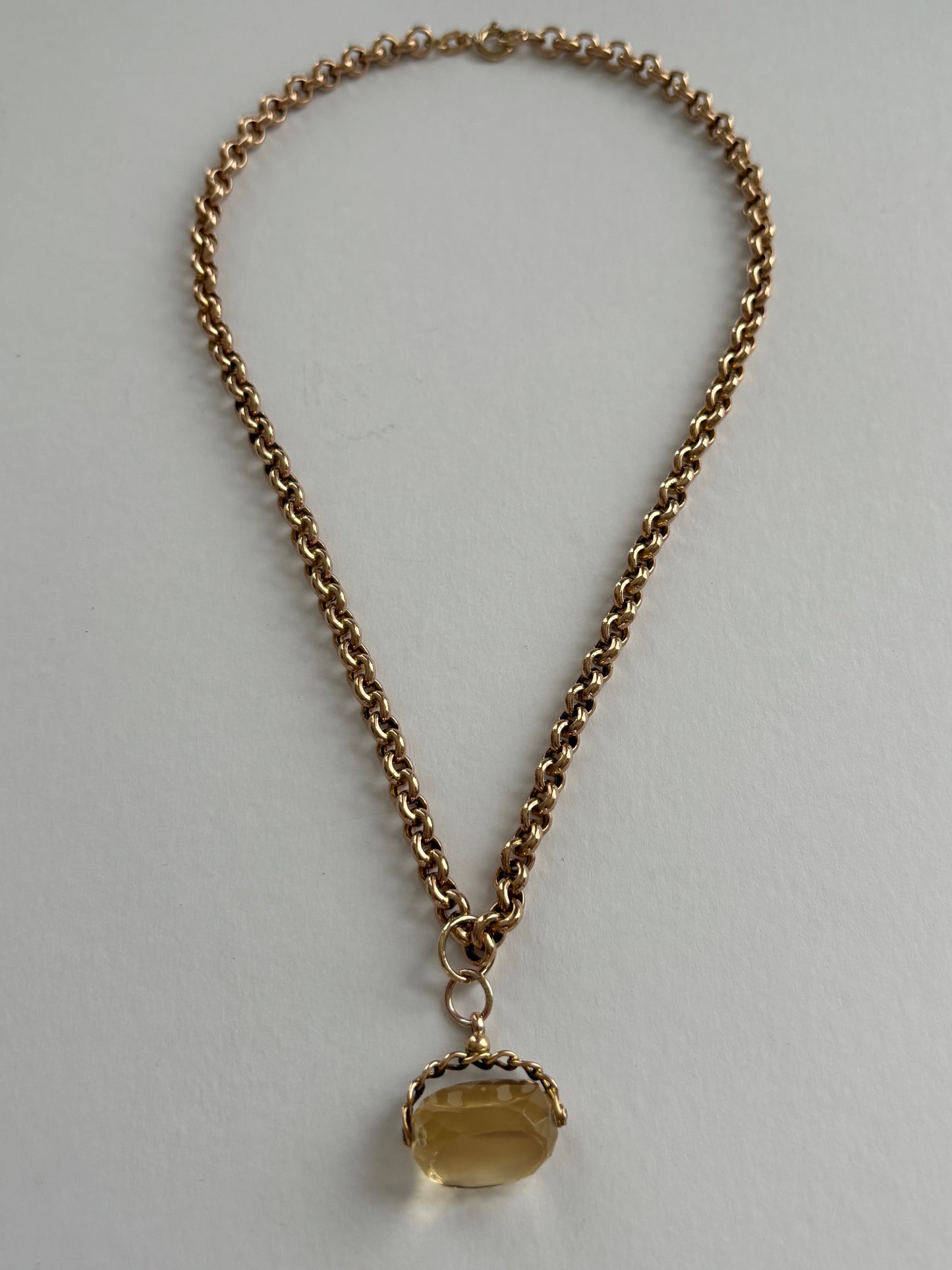 Vintage 9k Gold Chain and Citrine Spinner