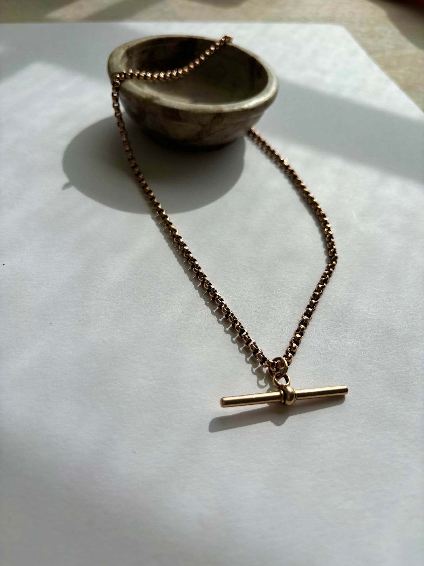 Antique 9k Gold Belcher Watch Chain w T Bar / Albert Chain