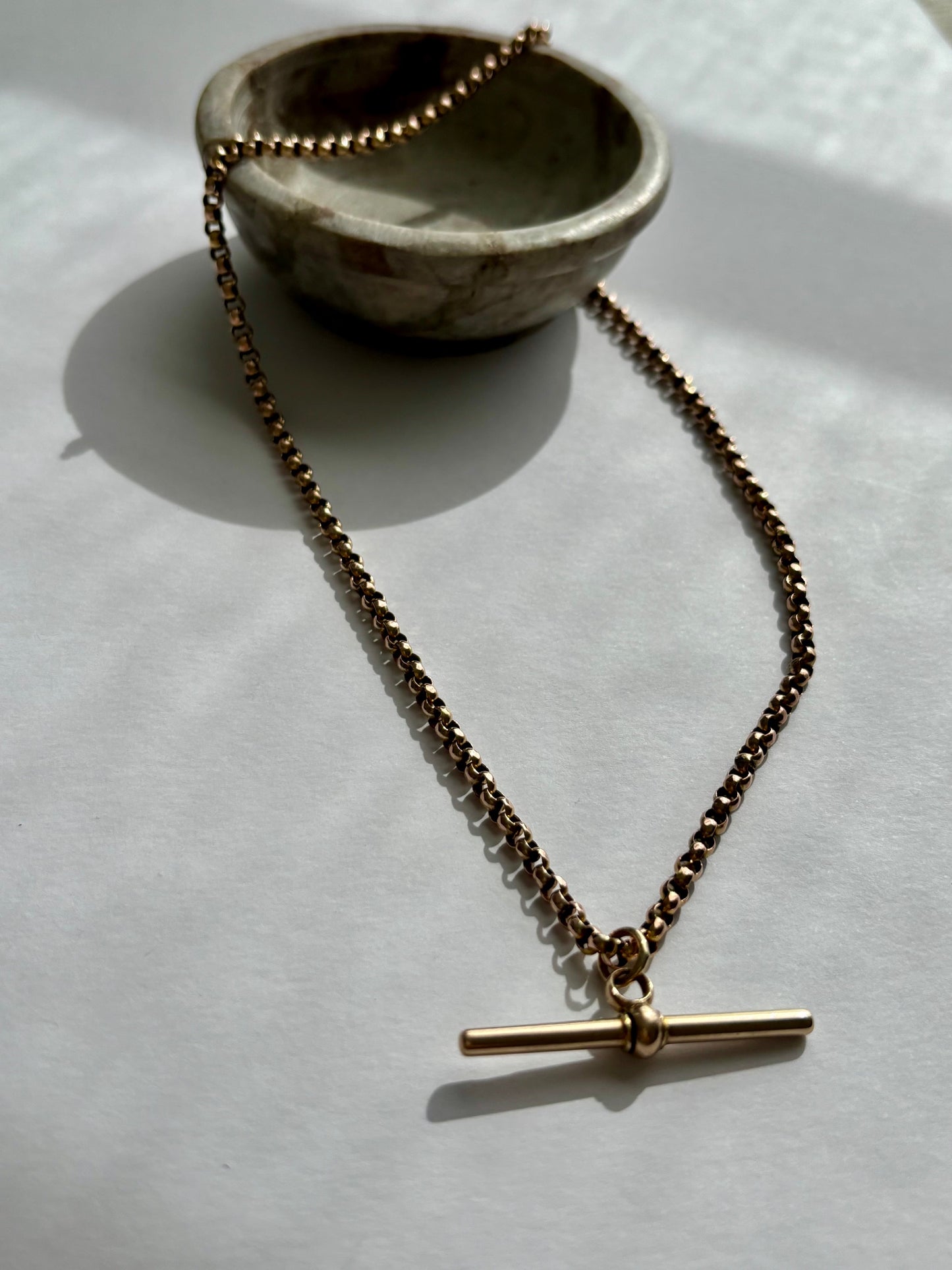 Antique 9k Gold Belcher Watch Chain w T Bar / Albert Chain