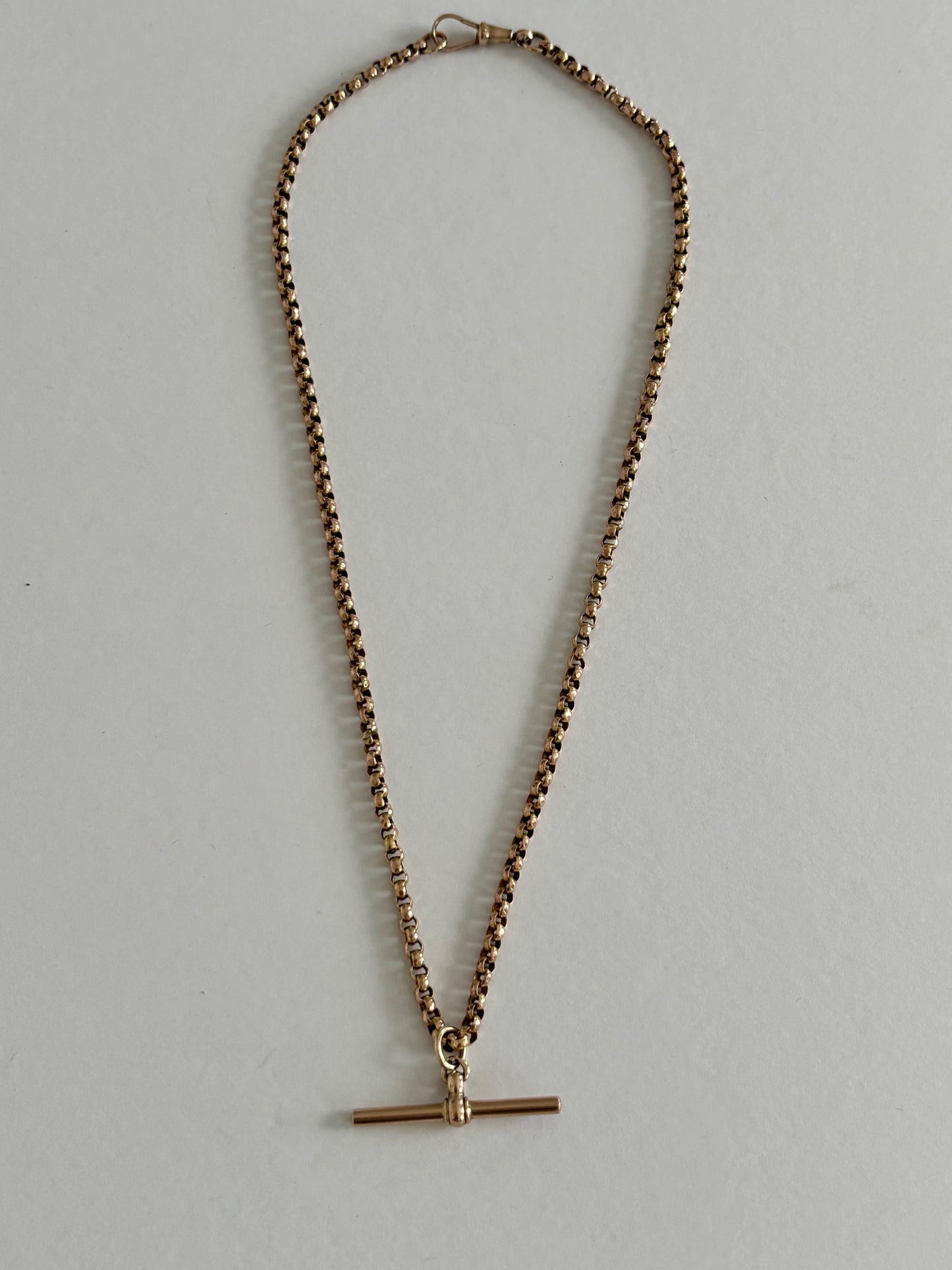 Antique 9k Gold Belcher Watch Chain w T Bar / Albert Chain