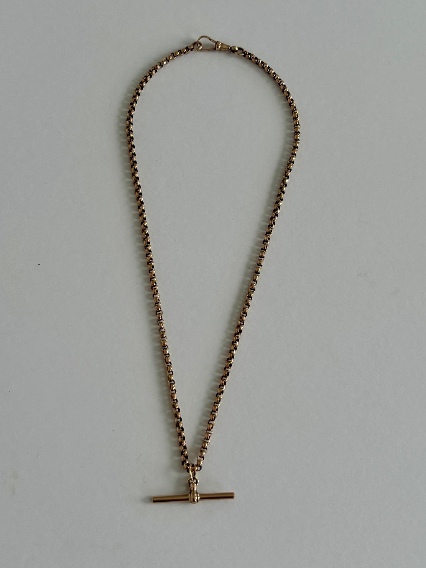 Antique 9k Gold Belcher Watch Chain w T Bar / Albert Chain