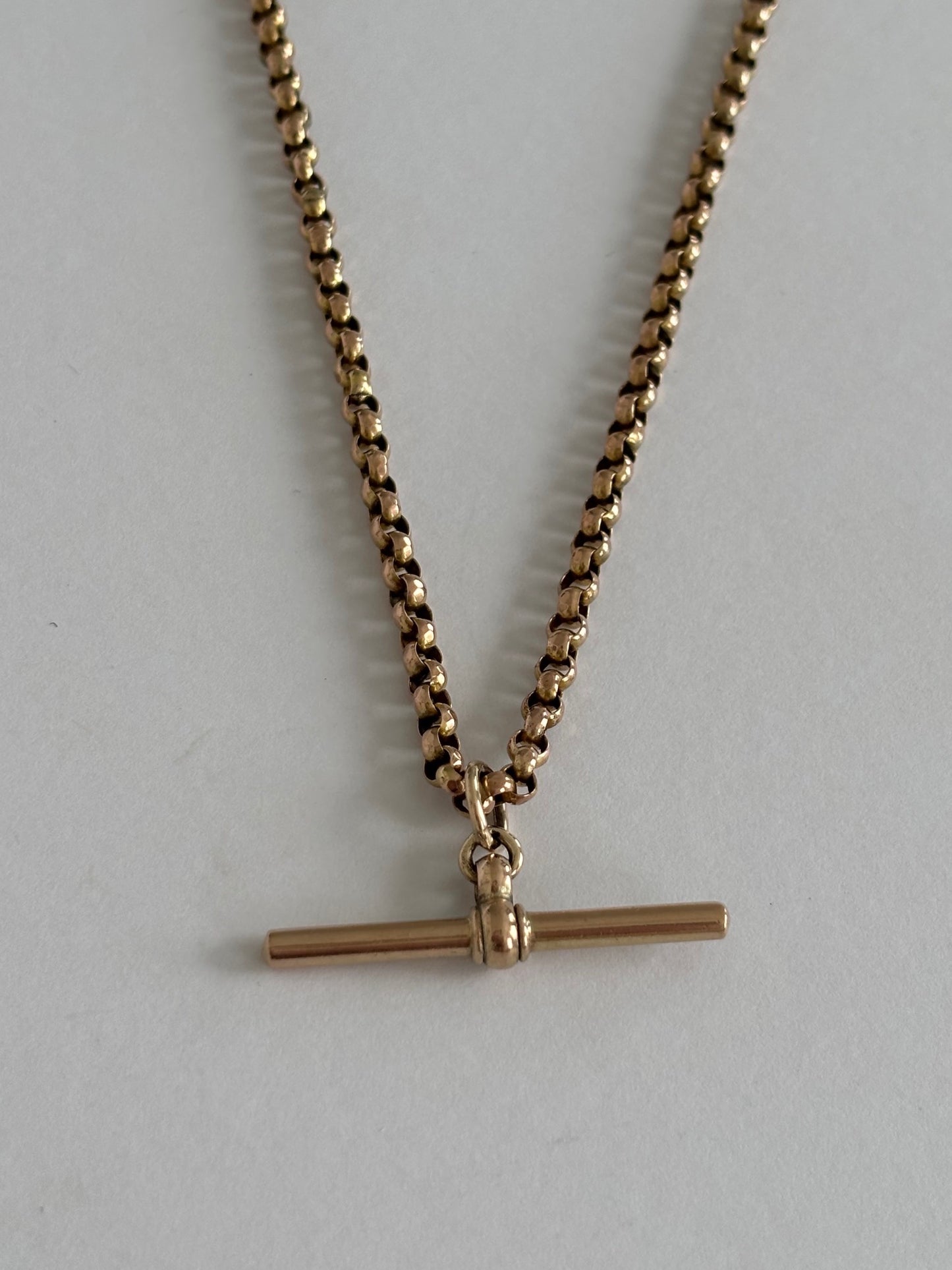 Antique 9k Gold Belcher Watch Chain w T Bar / Albert Chain