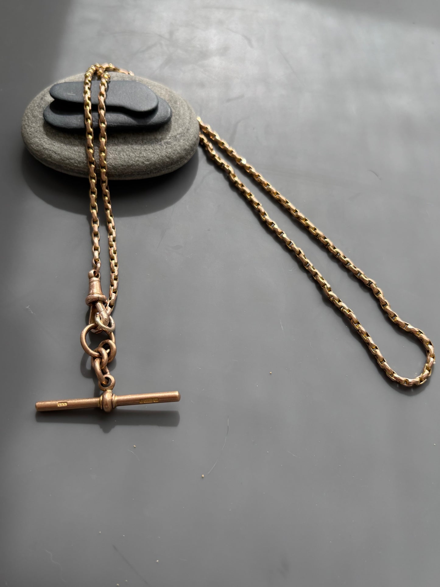 Antique 9k Gold Albert Chain w/ T-bar Pendant