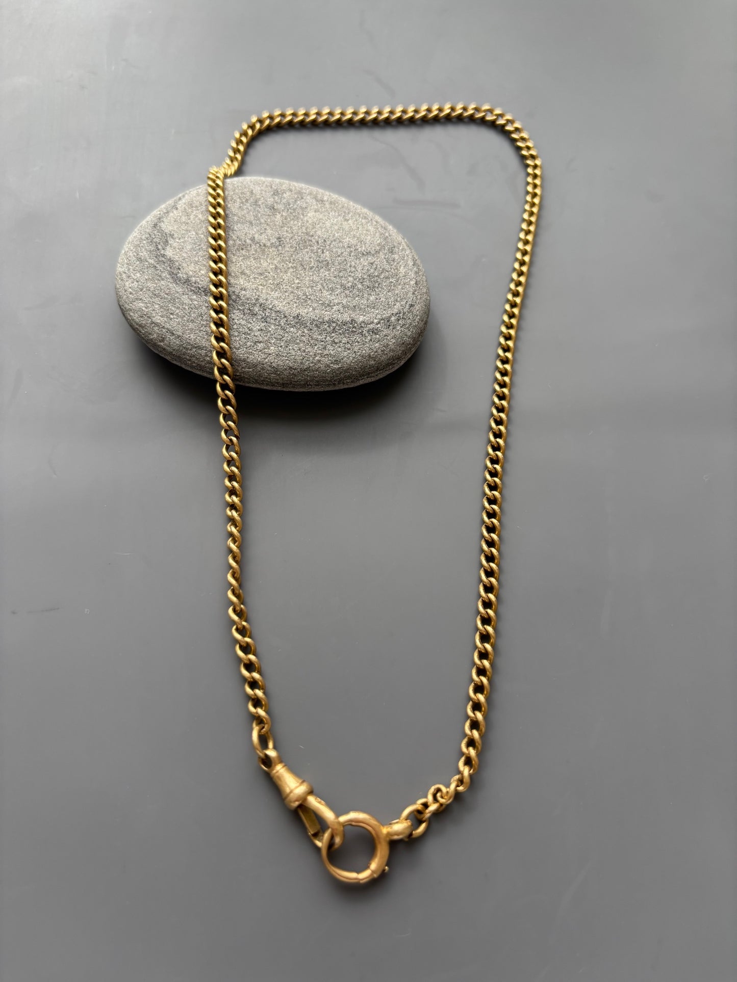 18k Gold Antique Watch Chain Necklace w/ Bolt Ring and Dog Clip