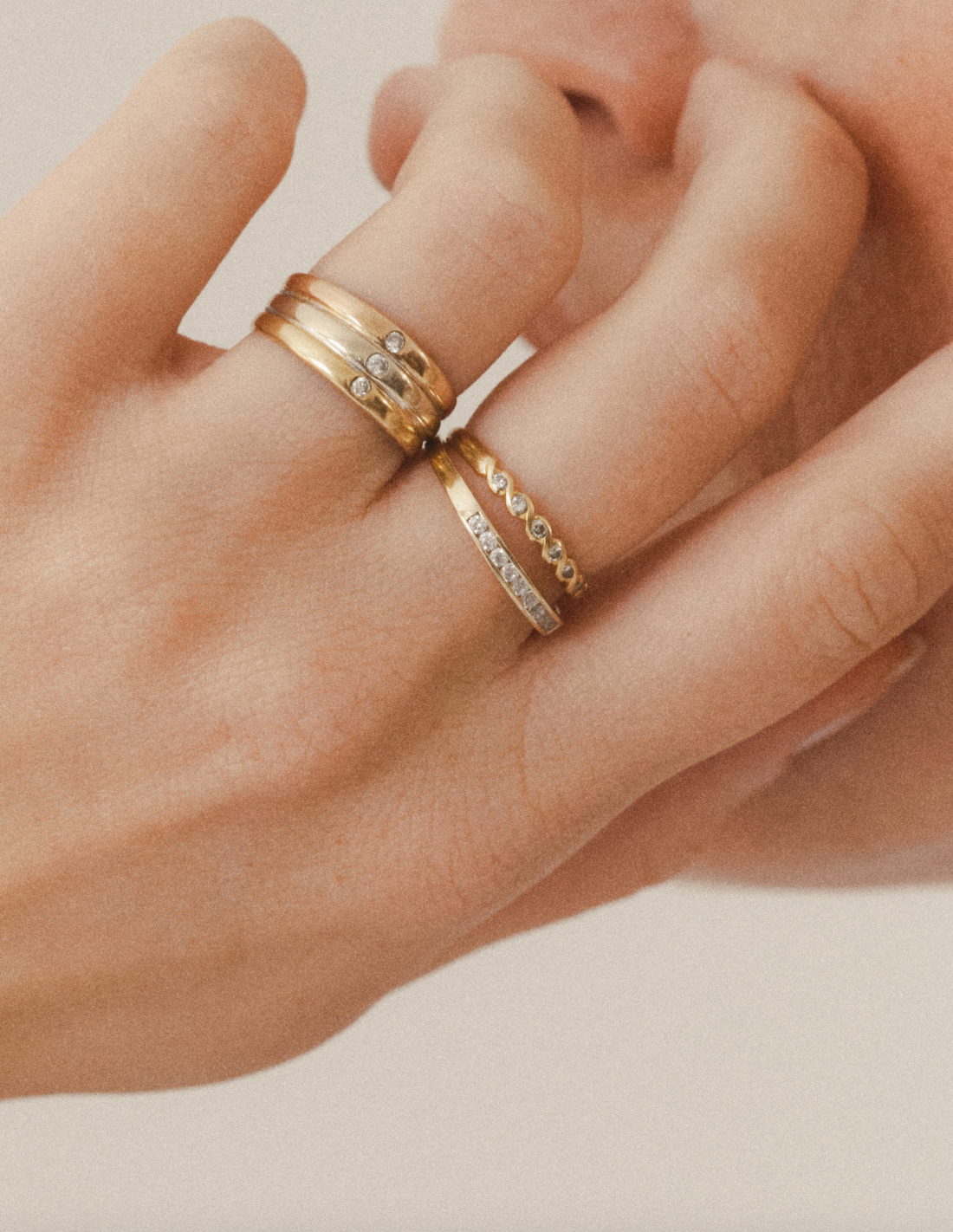 Dainty French 18k Gold and Diamond Infinity Band