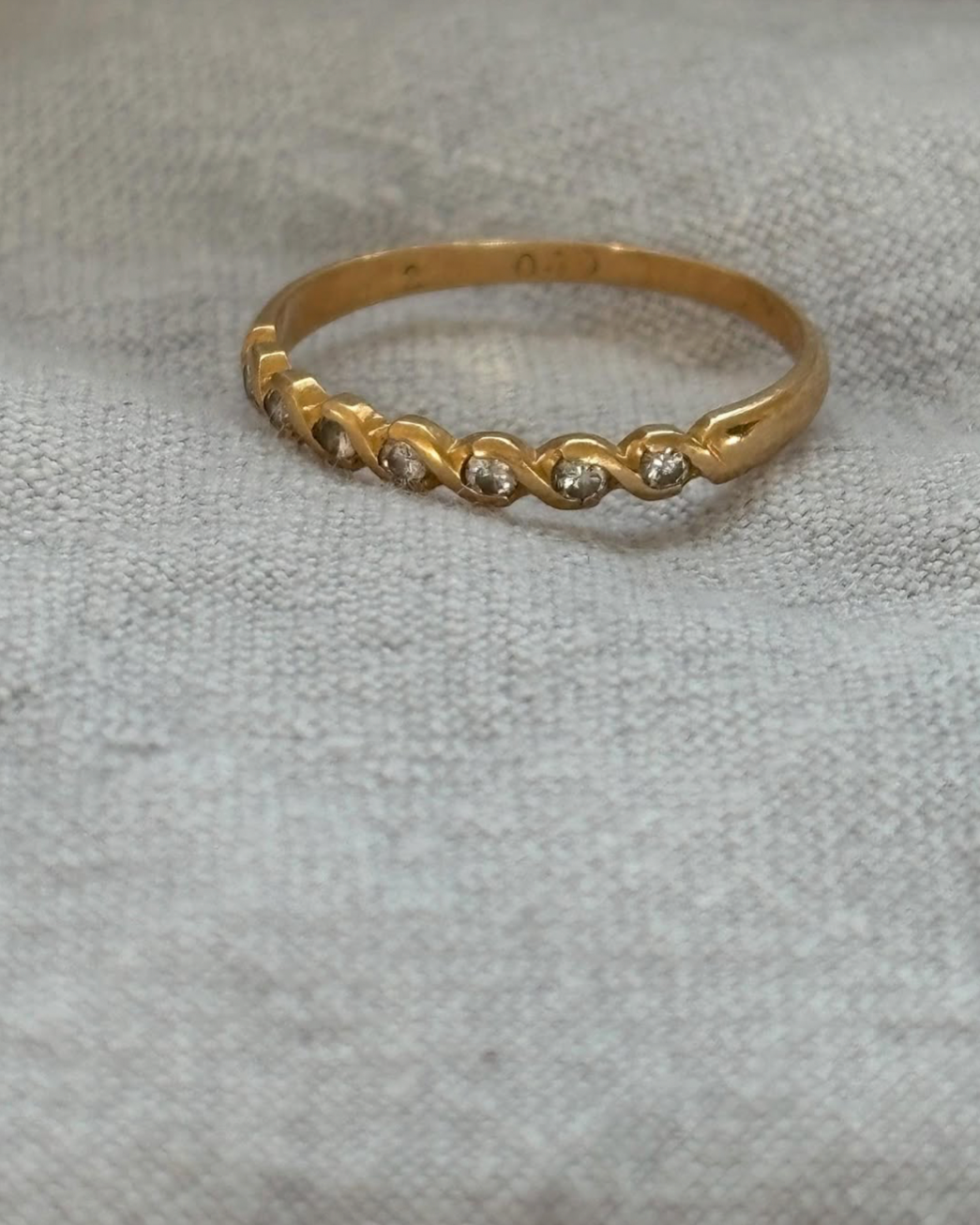 Dainty French 18k Gold and Diamond Infinity Band