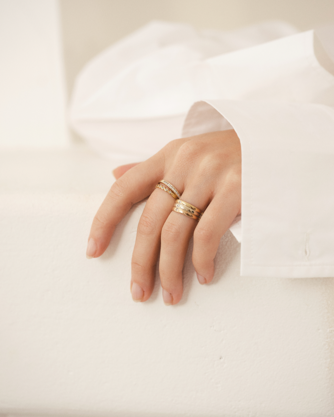 18k French Tri- Colour Band Ring with Diamonds