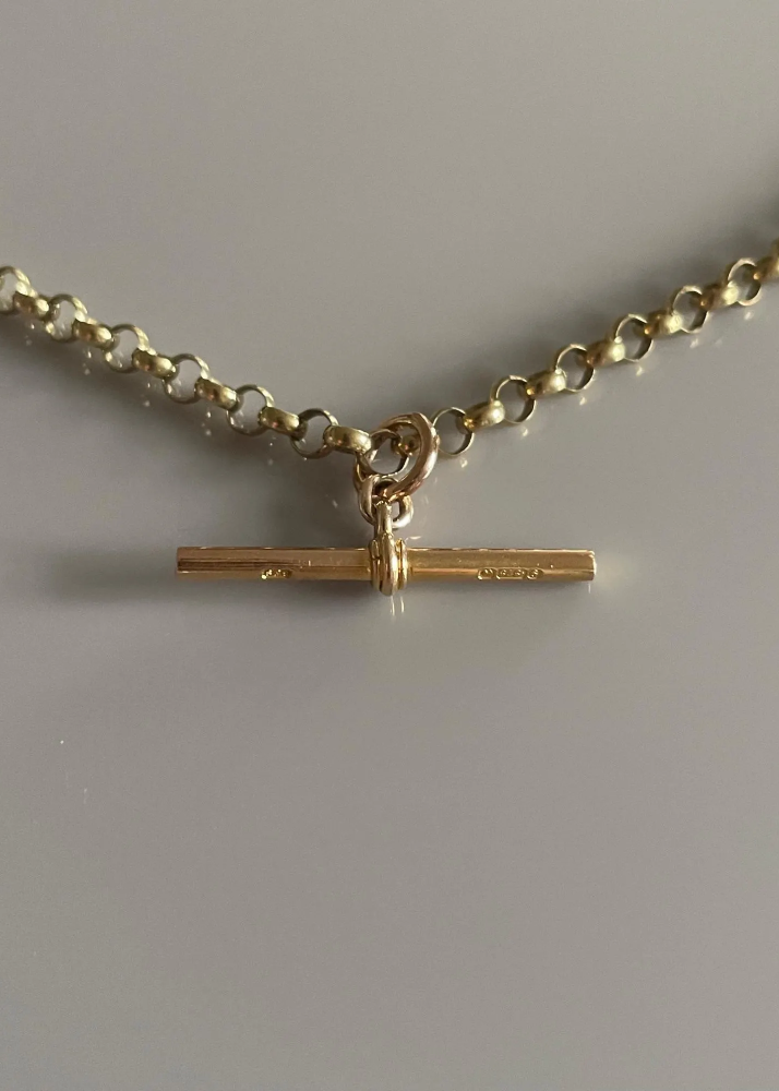 9ct / 9k Gold Victorian Watch Chain and Removable Tbar Pendant Necklace