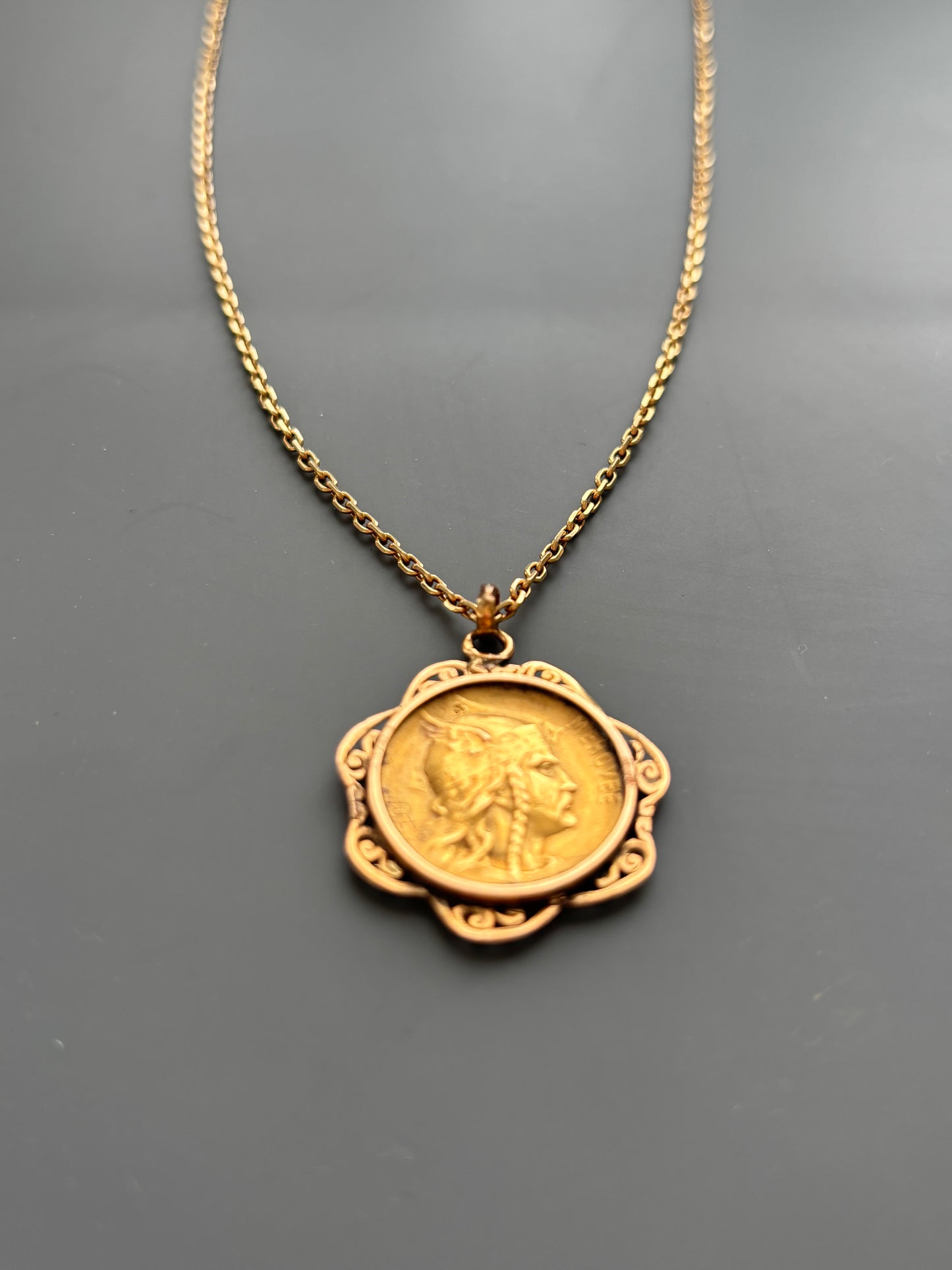 18k Gold French King Meovee Coin Pendant on a Gorgeous 18k Gold Chain